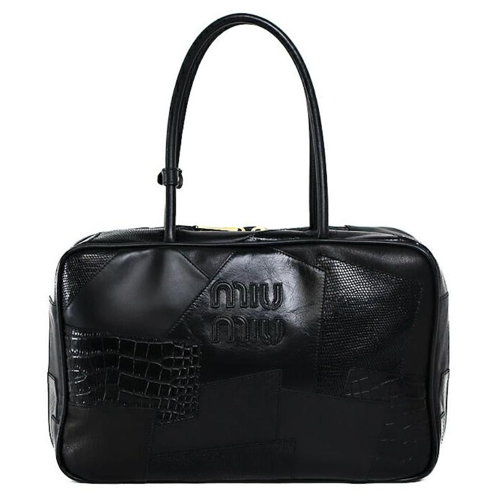 Miu Miu Leather Patchwork Bowling Tote Bag Black Lambskin Miu Miu Leather Patchwork Bowling Tote Bag Black Lambskin