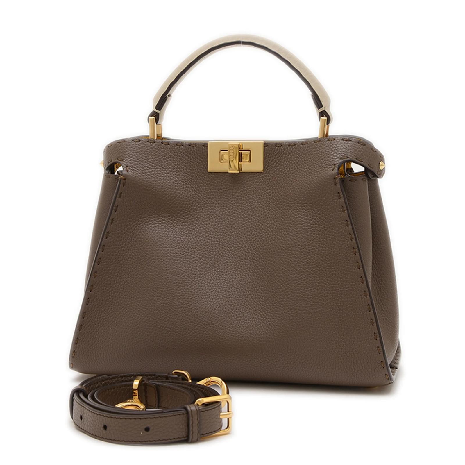 Fendi Selleria Peekaboo Essential 2WAY Bag Brown Cream Yellow