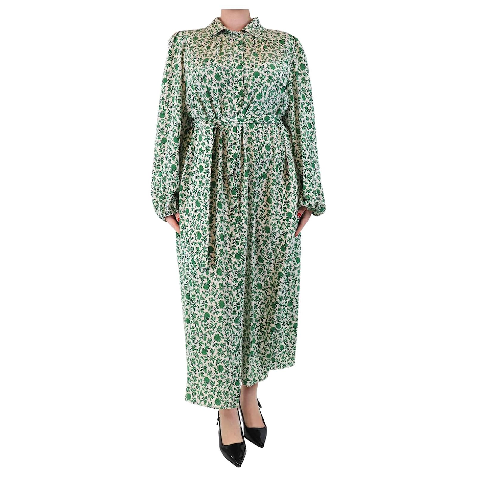 Weekend Max Mara Green floral button down dress - size UK 18 Silk ref.JC2210207 (Sold) - Joli Closet Weekend Max Mara Green floral button down dress - size UK 18 Silk ref.JC2210207 (Sold) - Joli Closet
