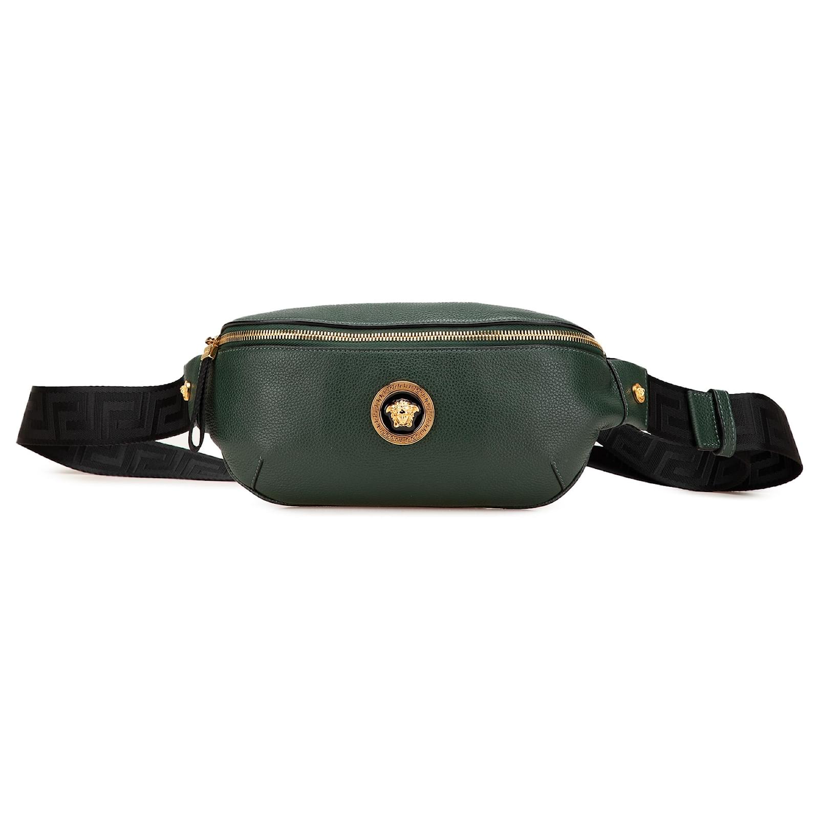 Versace Green Grained Calfskin Vanitas Medea Belt Bag Dark green