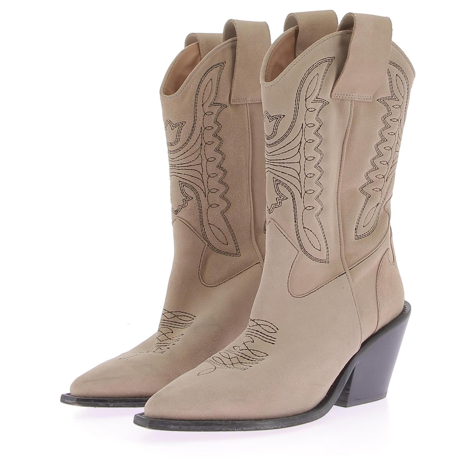 Zadig Voltaire Botas de cowboy 'Rockland' en ecru Caqui Cuero