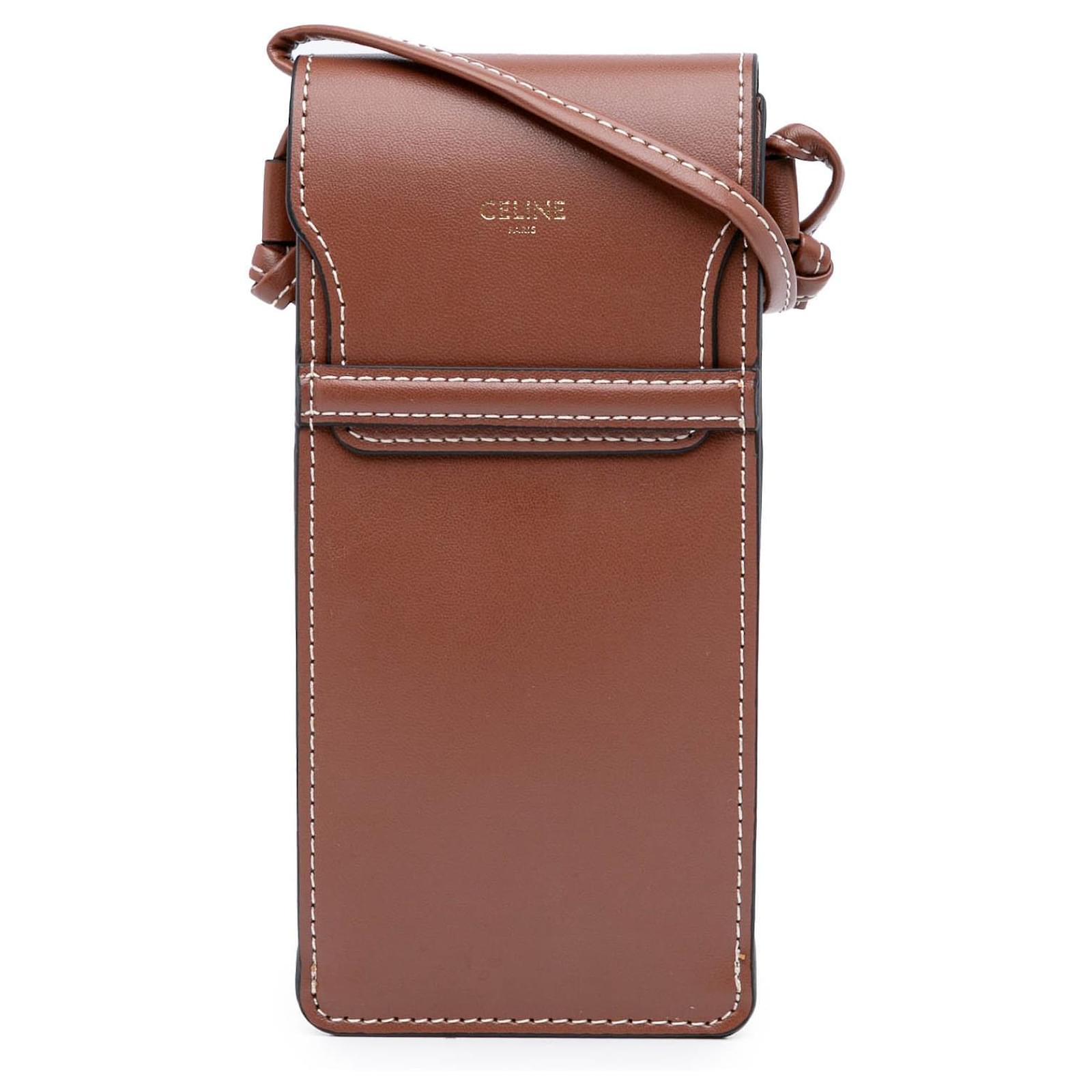 Céline Celine Brown Leather Sunglasses Case Pony-style calfskin