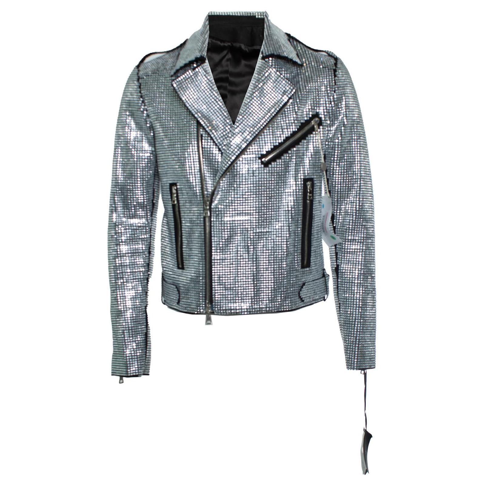 Balmain, Crystal embellished biker jacket Black Silvery