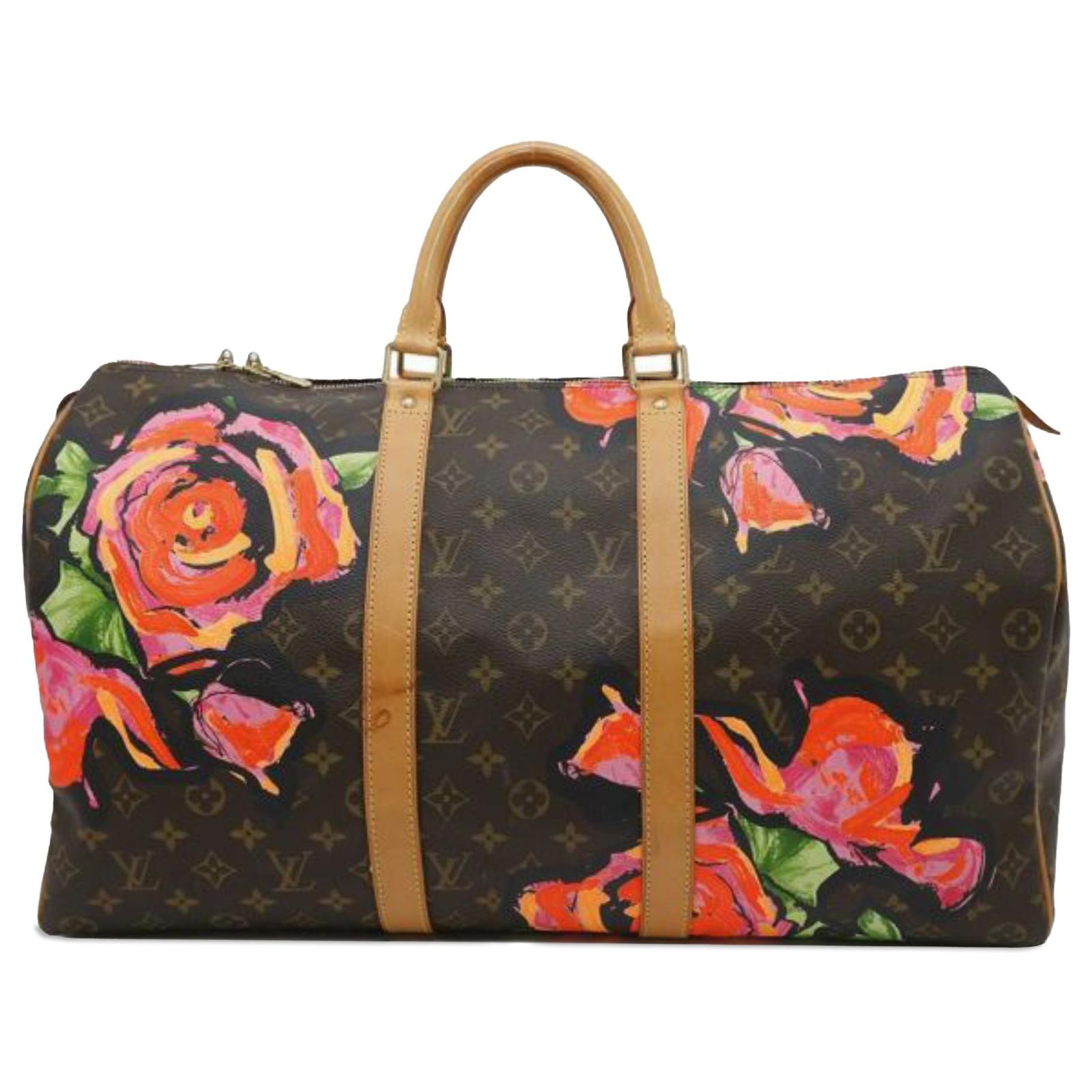 Louis Vuitton Brown Monogram Roses Keepall 50 Leather Cloth ref.2217866 ...
