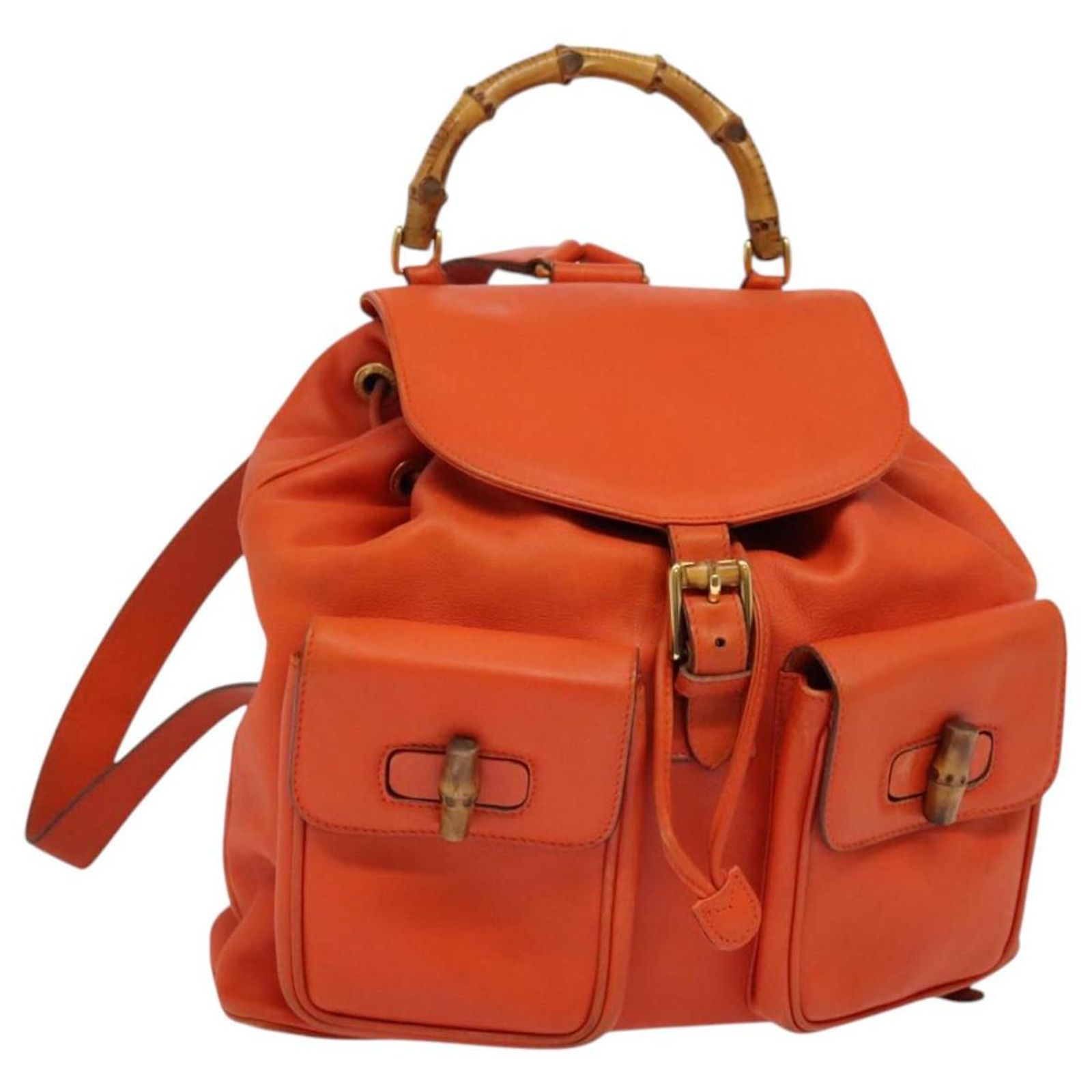 GUCCI Bamboo Backpack Leather Orange Gold 003 2058 0016 Auth 