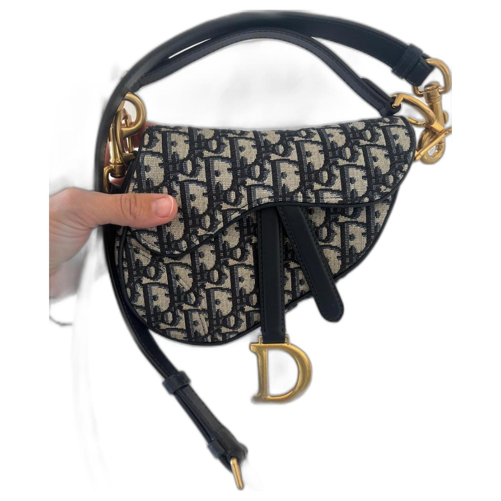 Christian Dior Handbags Blue Beige Leather Cotton ref.2218350