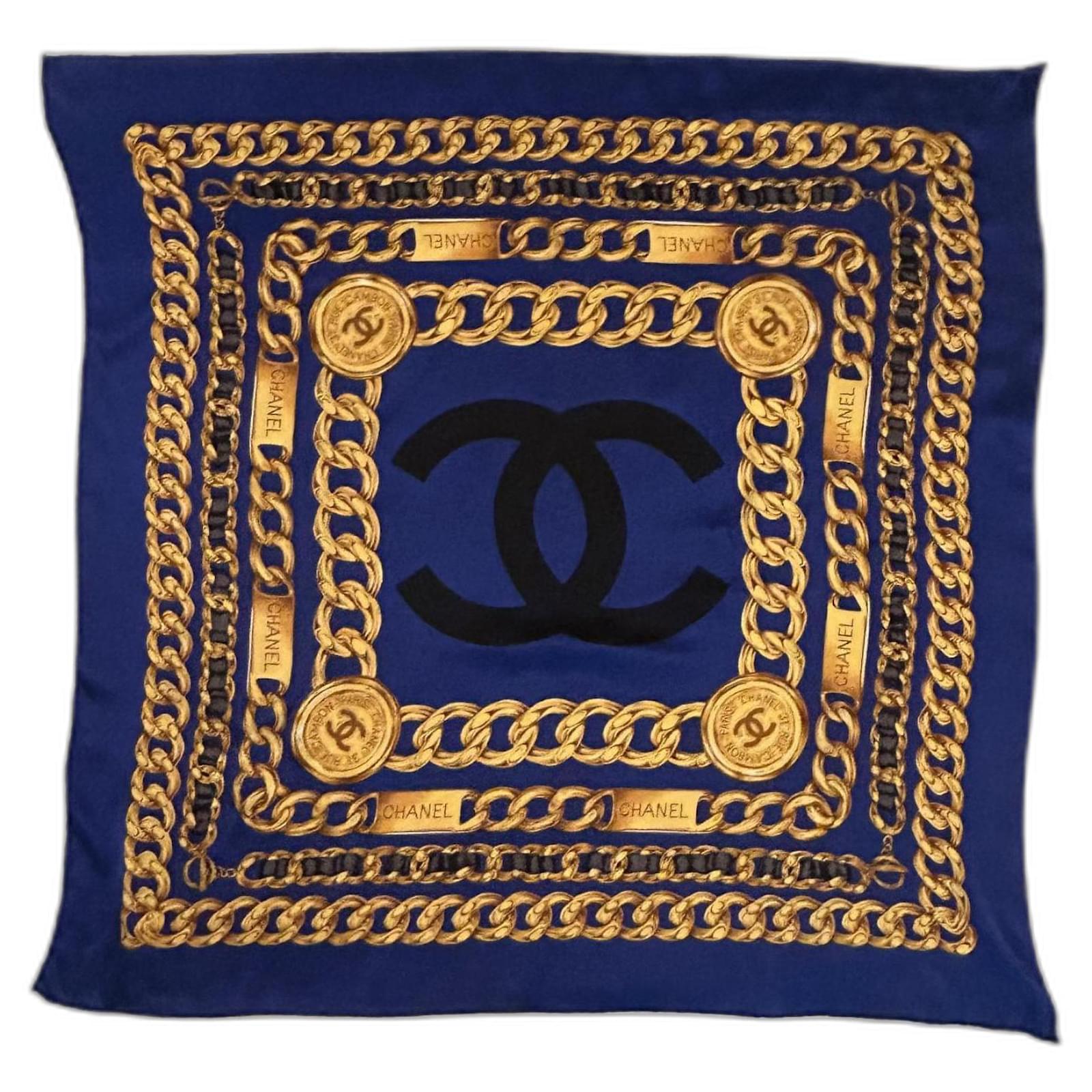 Chanel silk scarf 100% silk 90 x 90 cm Dark blue ref.2218352