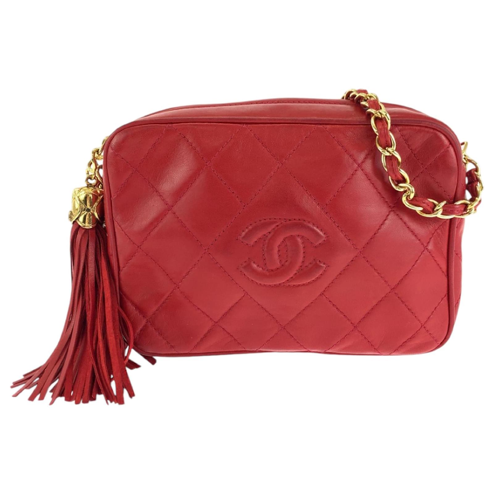 Chanel Vintage Matelasse Coco Mark Shoulder Bag Red Leather ref