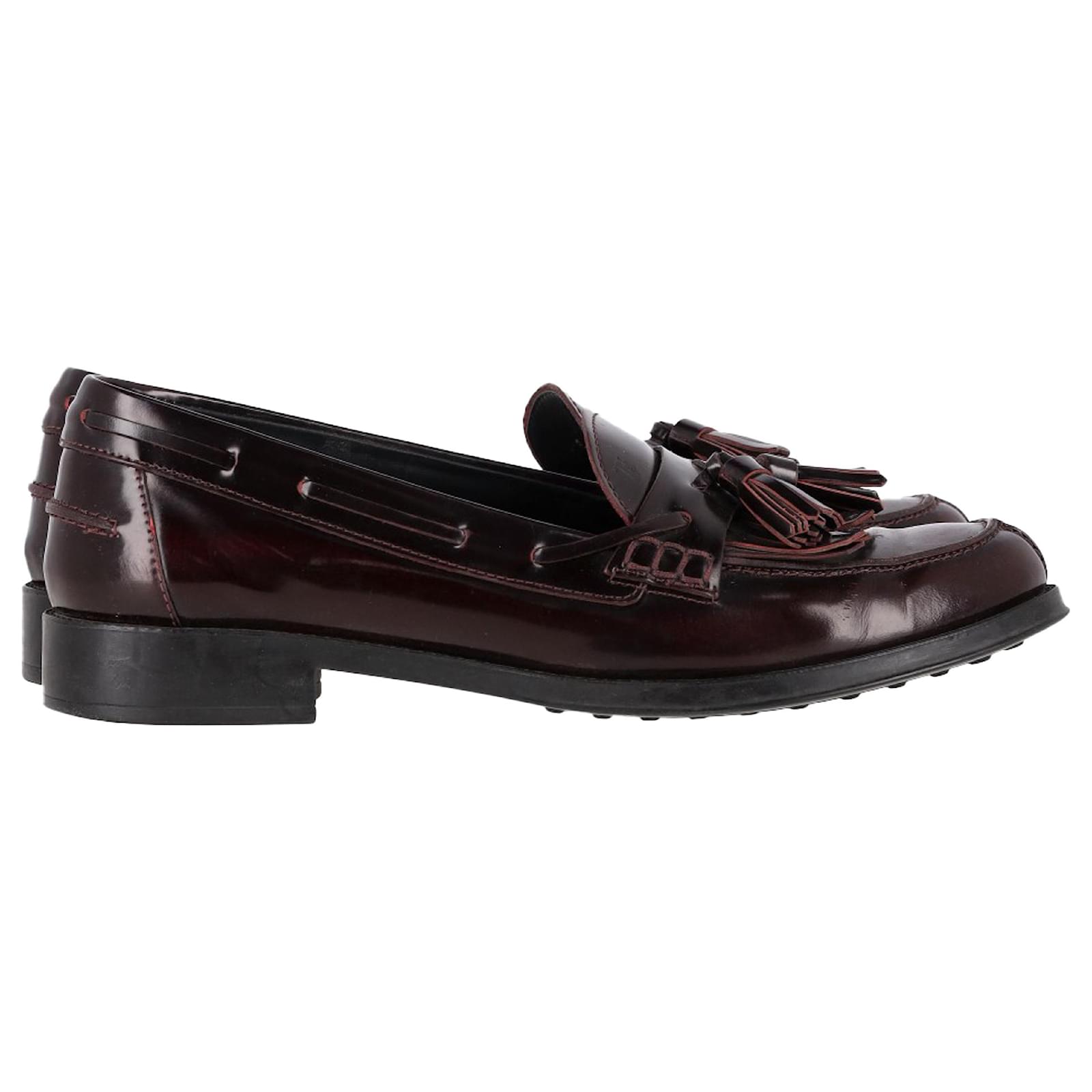 Red Burgundy Tassel Loafers Womens Luxury Belgian Tassel Loafer - Main Image