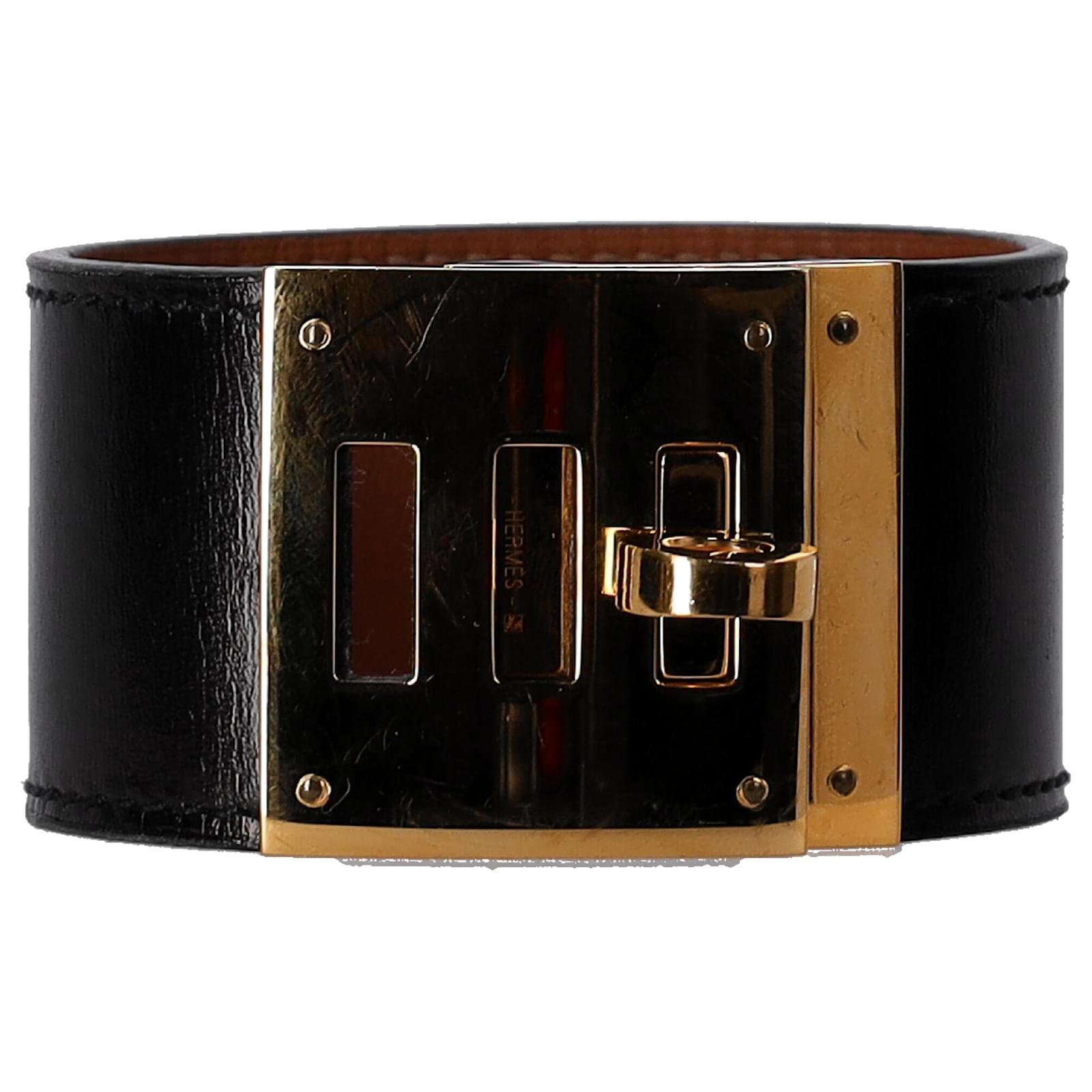 Bracelet Kelly Dog Hermès en cuir noir Joli Closet