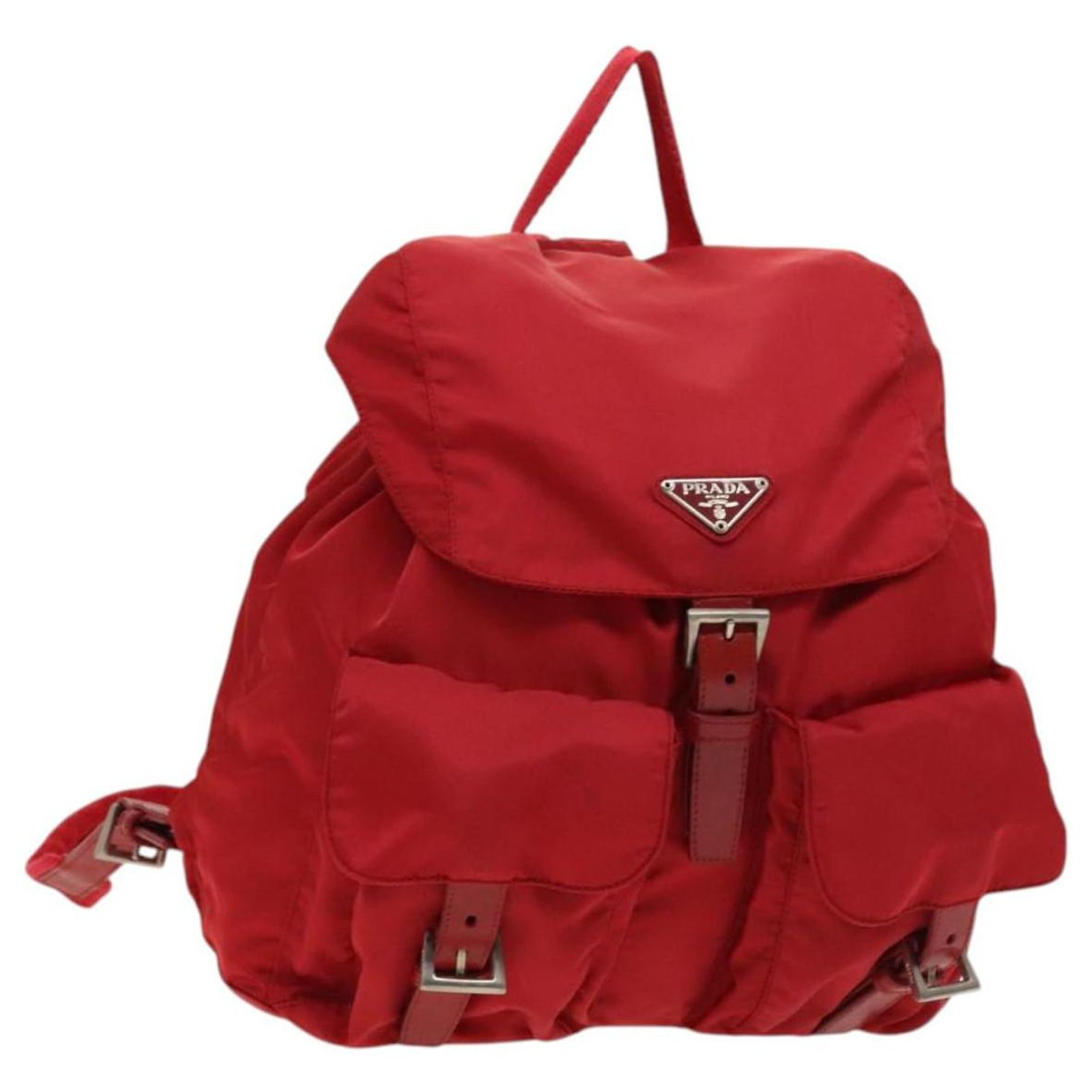 PRADA Backpack Nylon Red Silver Auth bs32073 Auth PRADA Medium Red Nylon Triangle Logo Nylon Backpack | eBay main image 3