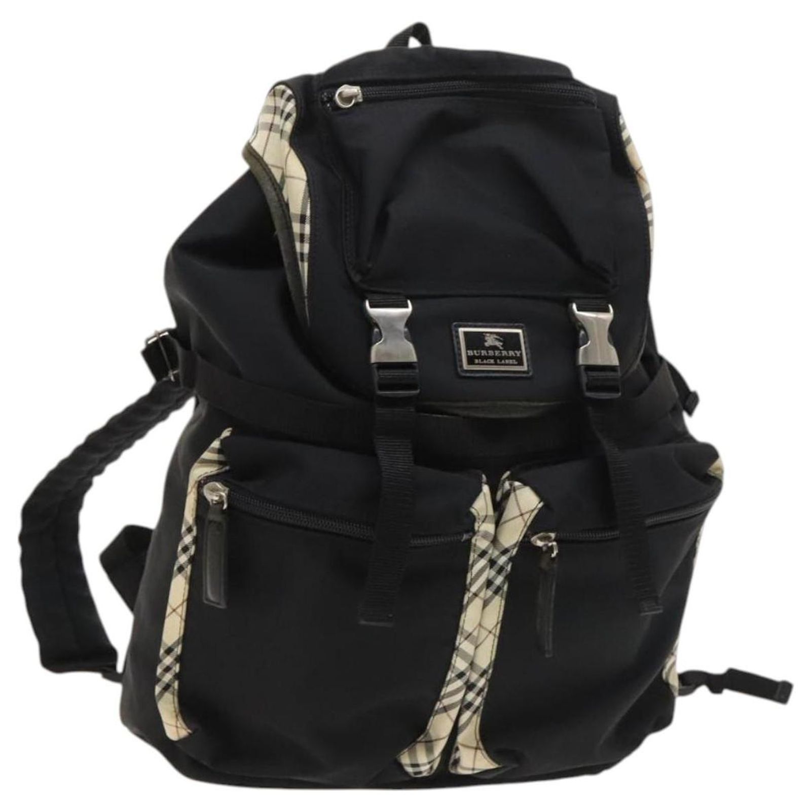 BURBERRY Black label Backpack Nylon Black Silver Auth bs25428 Silvery ...