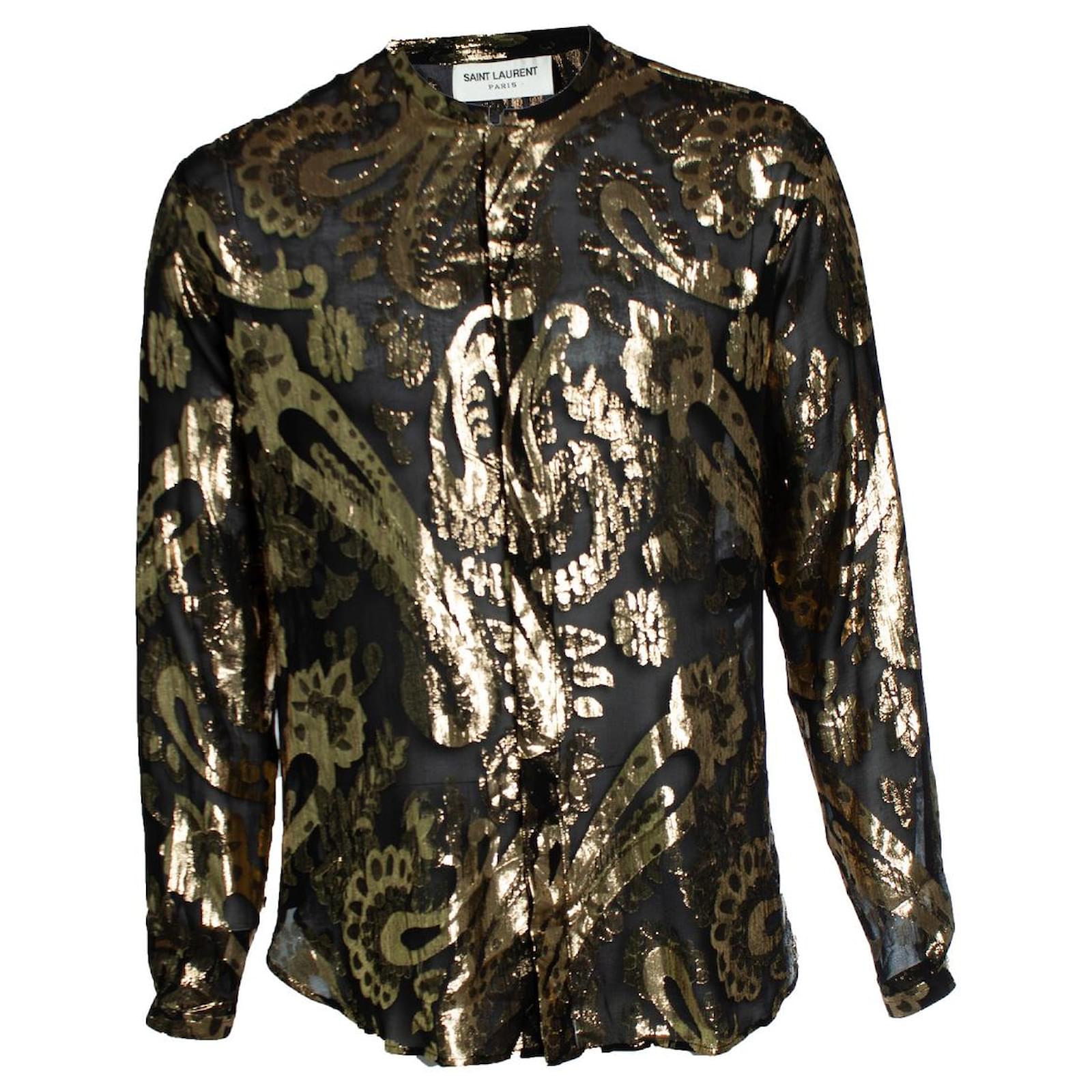 Saint Laurent, chemise dorée métallique avec motif paisley Soie