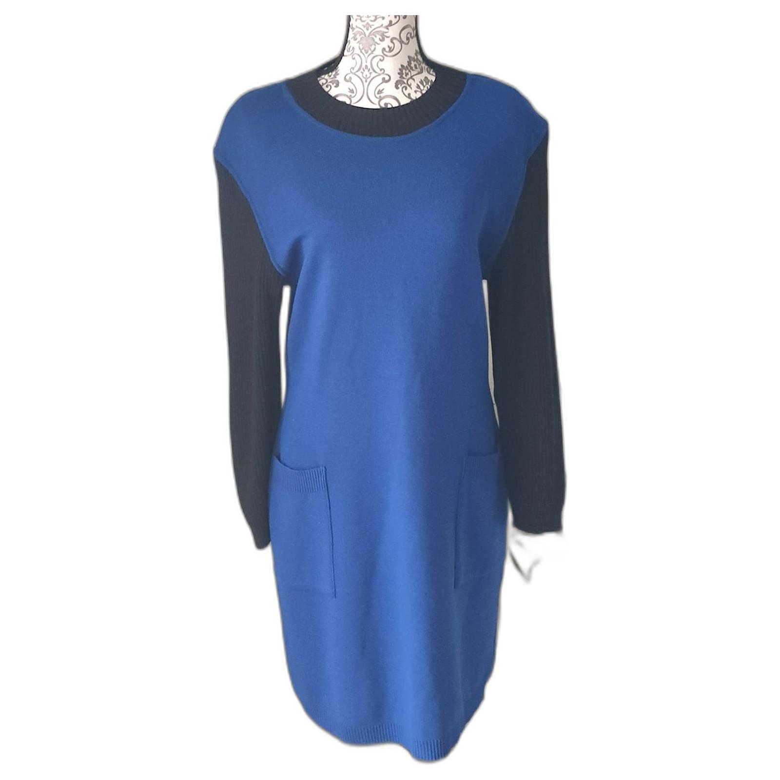Yves Saint Laurent YSL wool dress Black Blue Joli Closet