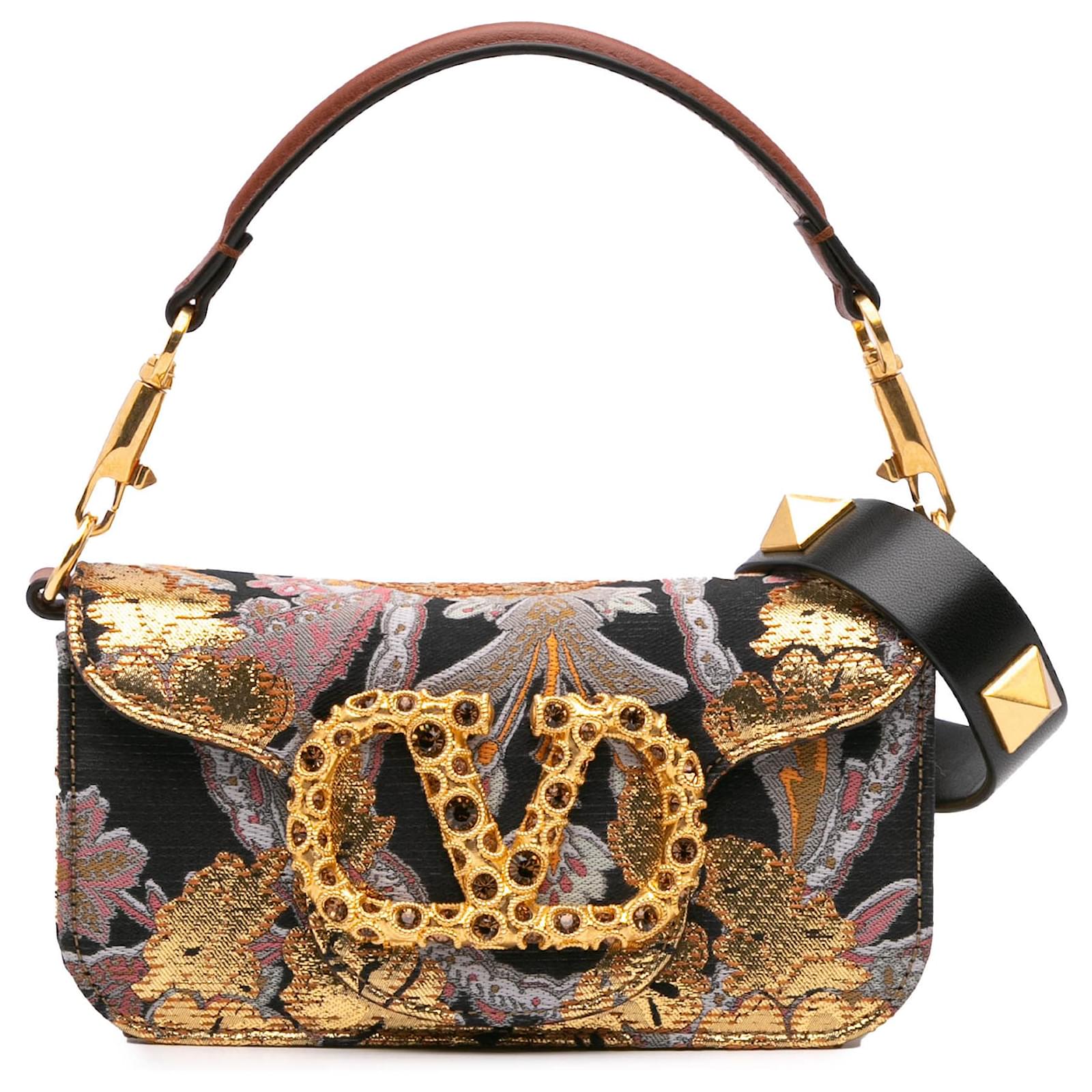 Borsa Loco ricamata in tela nera Valentino piccola Nero Panno ref