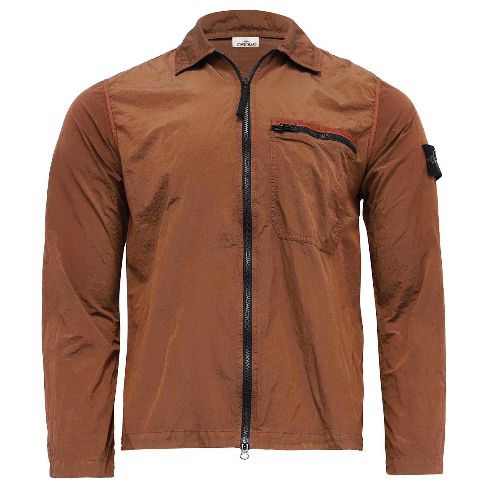 Giacca con zip Stone Island in nylon arancione ruggine