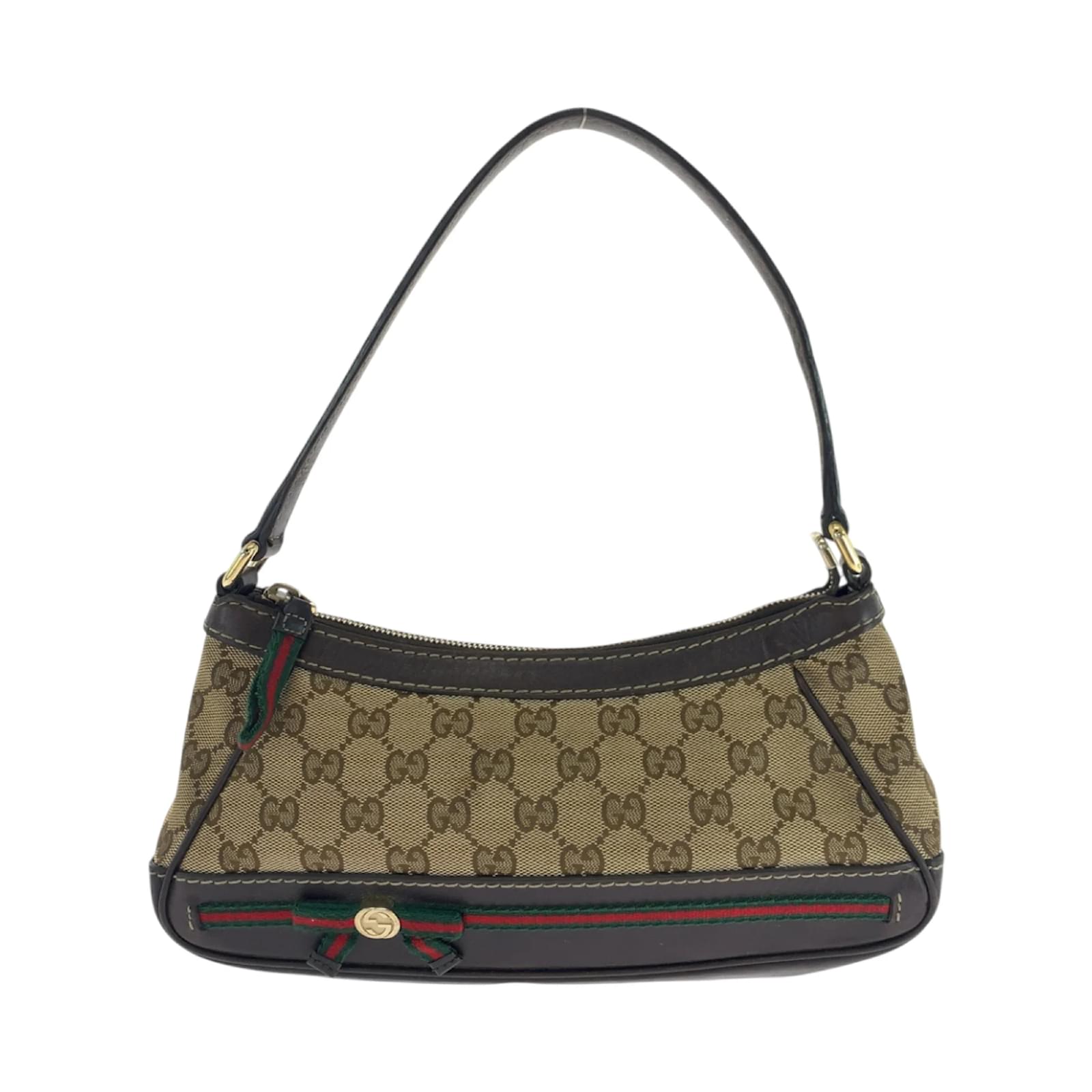 Gucci Sherry Line Shoulder Bag Beige Dark brown Cloth ref
