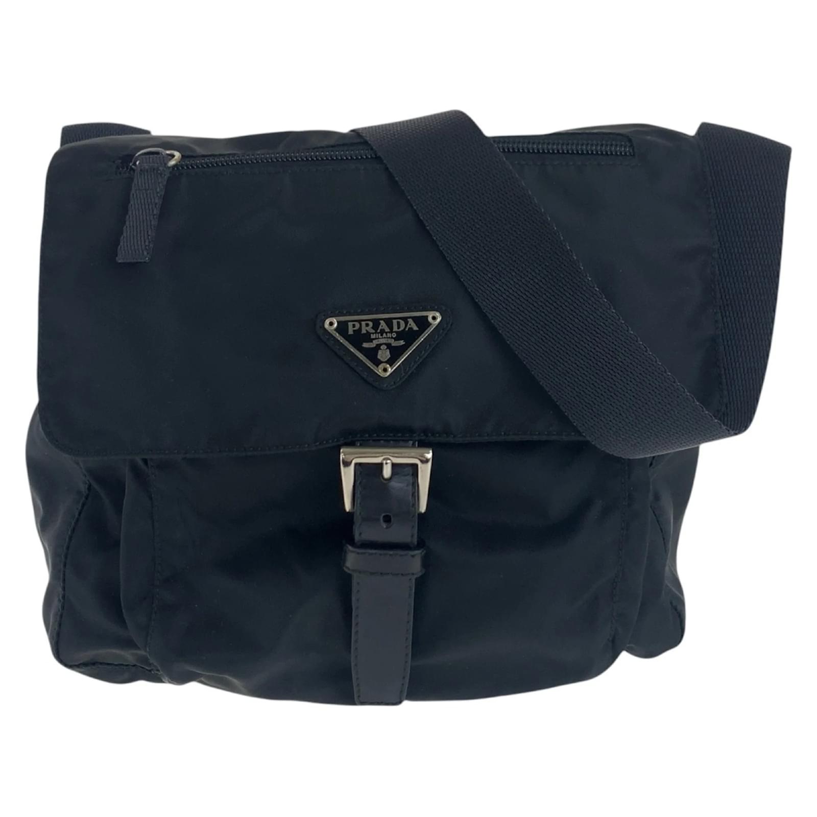 Prada Tessuto Triangle Logo Plate Shoulder Bag Black Nylon ref