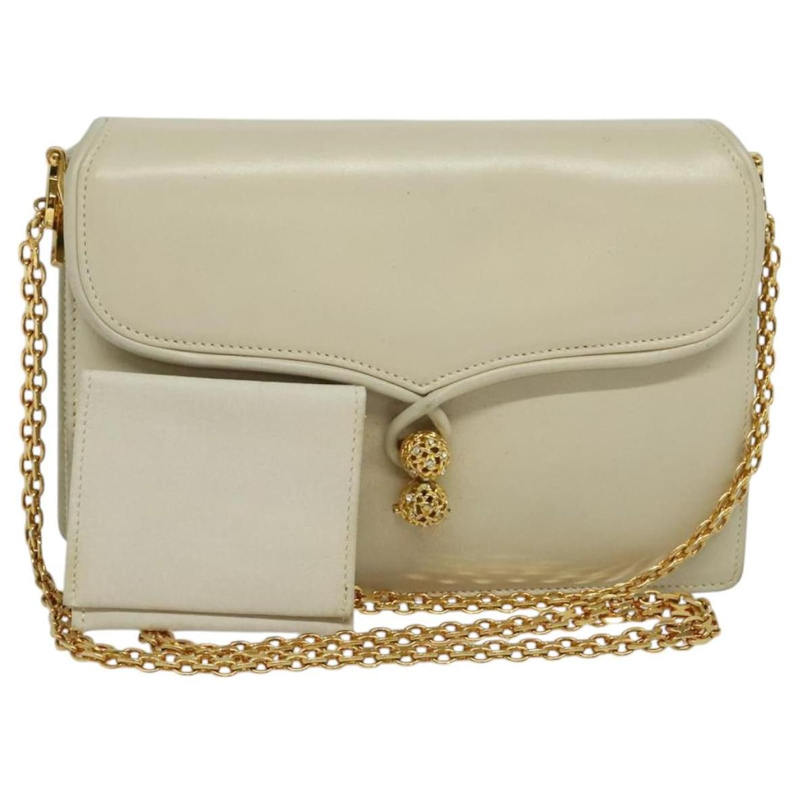 Borsa a spalla a catena GUCCI in pelle bianca e oro Auth sw729