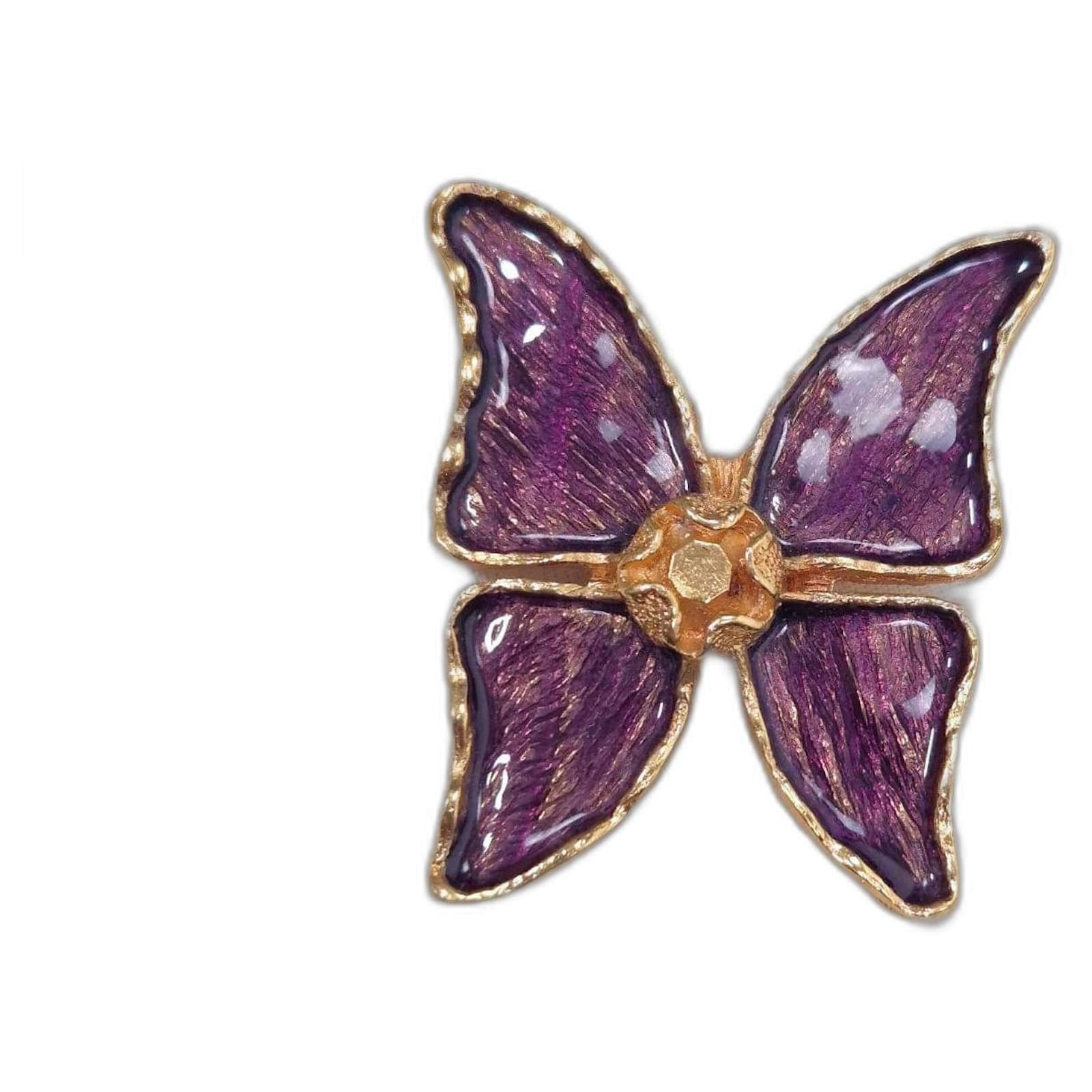 Vintage 1990s Yves Saint Laurent butterfly brooch Dark purple