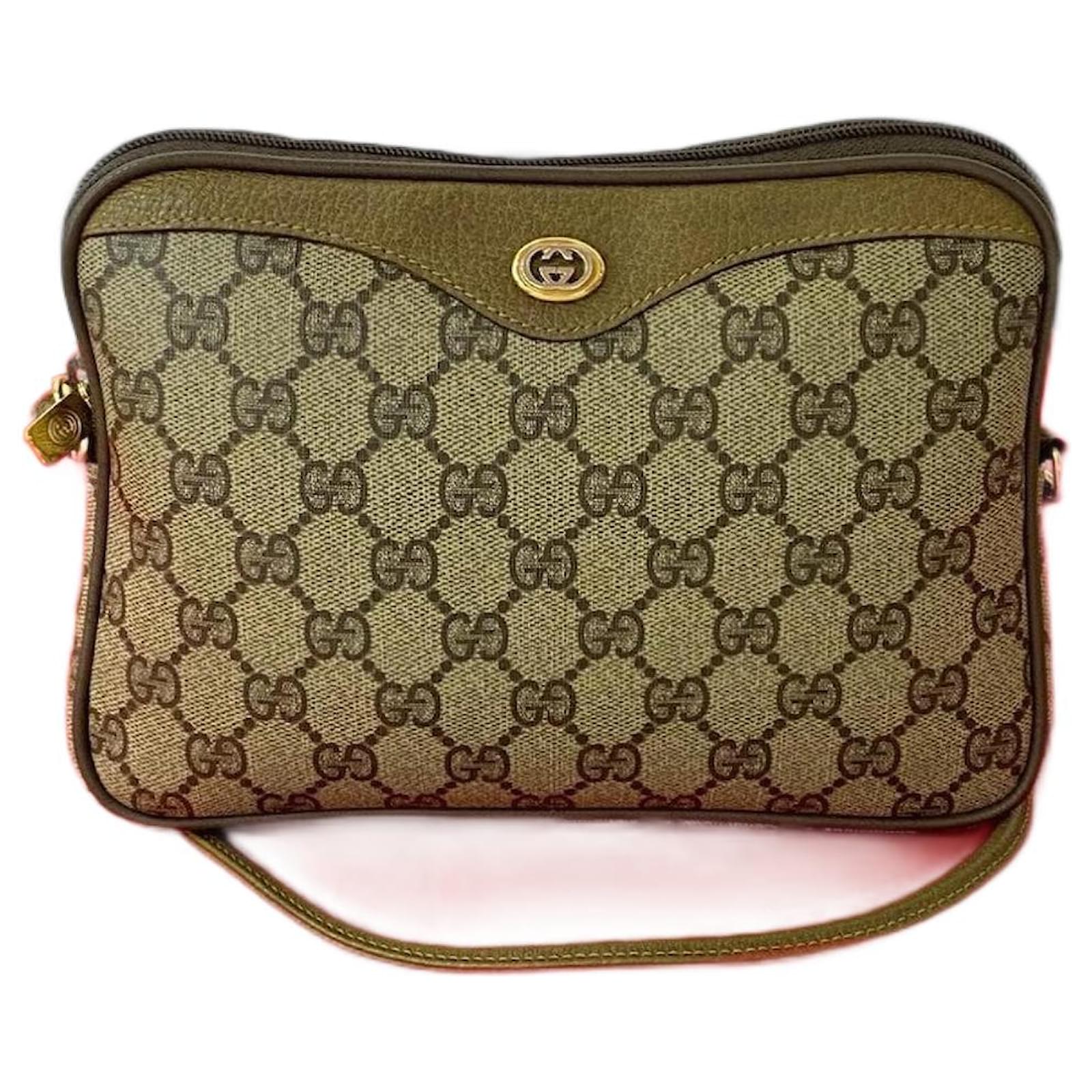 バッグ OLD GUCCI LOGO LEATHER SHOULDER BAG Gucci Old Gucci GG Logo Leather Shoulder Bag Brown ref.2235543