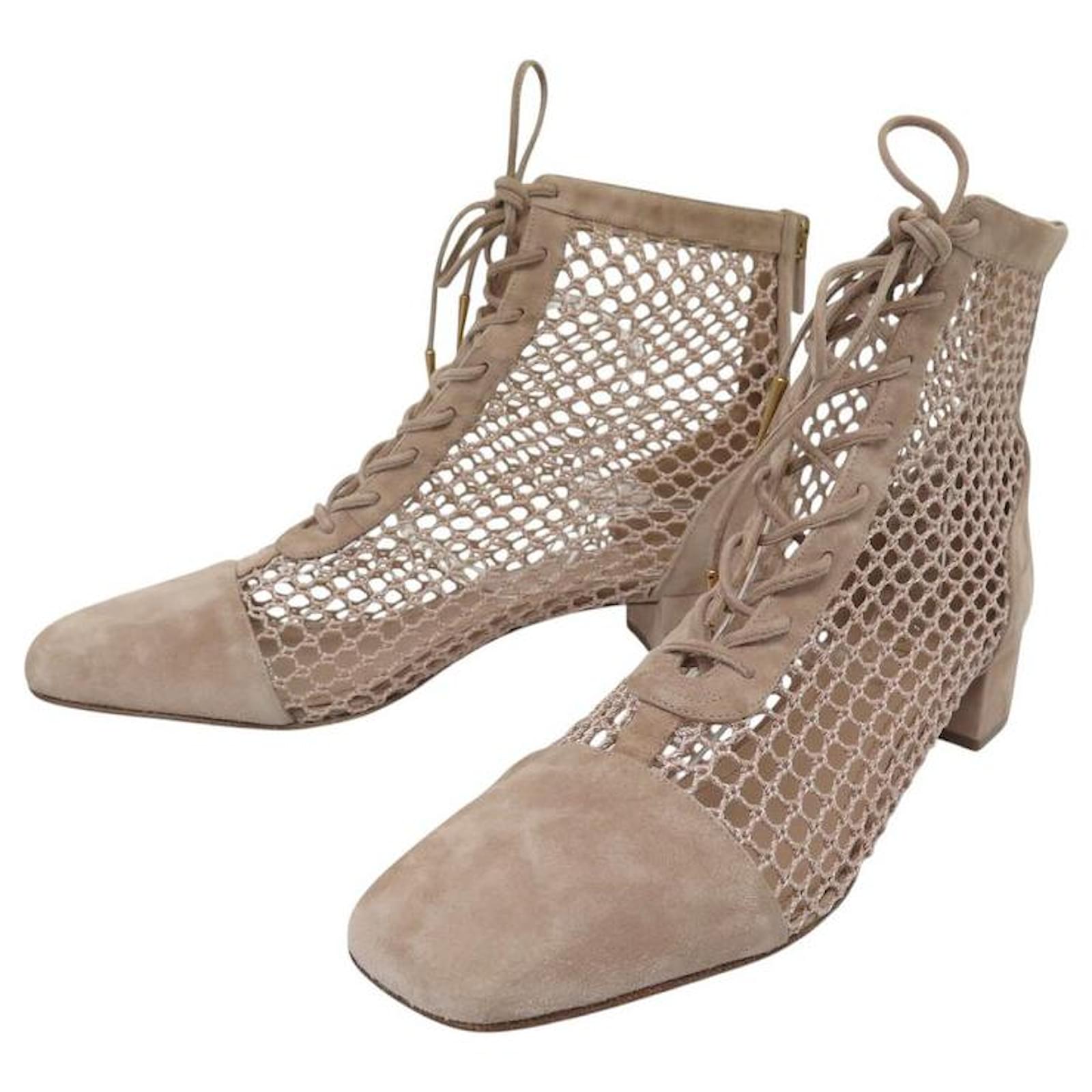 NEW DIOR NAUGHTILY-D NET BOOTS KCI492SURS12U NUDE SUEDE SHOES