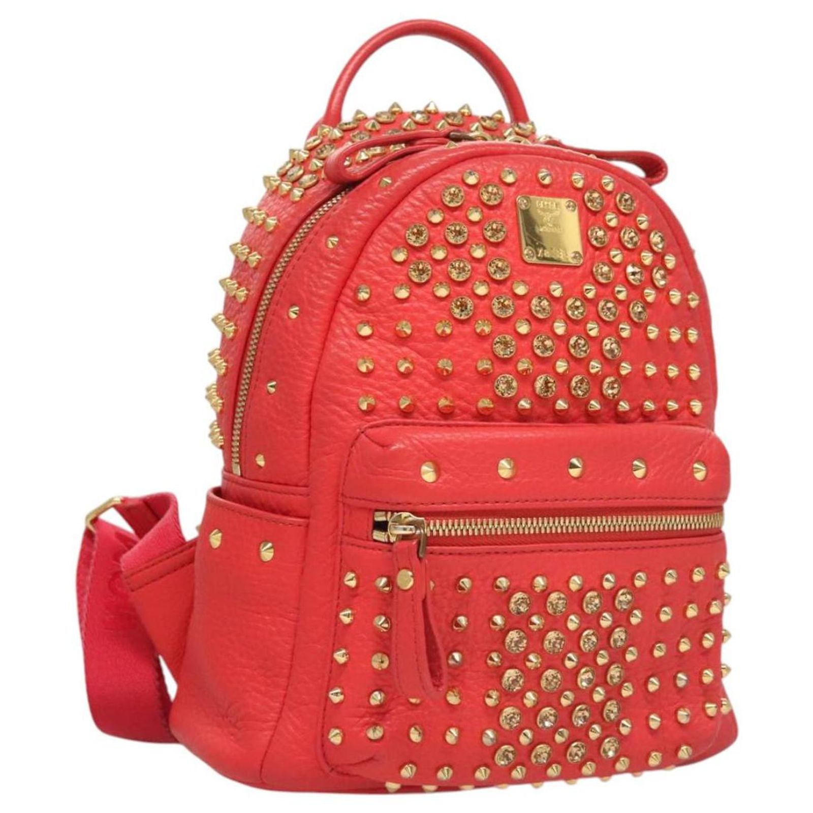 MCM Studs Backpack Leather Red Gold Auth 122310 MCM Studs Backpack Leather Red Gold Auth 122310 Golden ref  main image 4