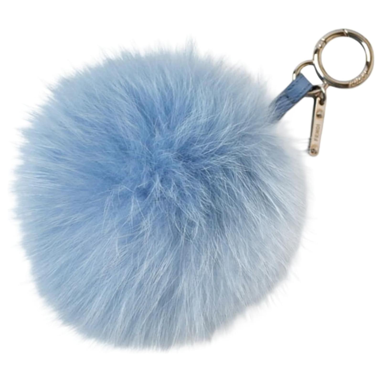 Fendi Pompom Fox Fur Keyring Blue Metal Joli Closet