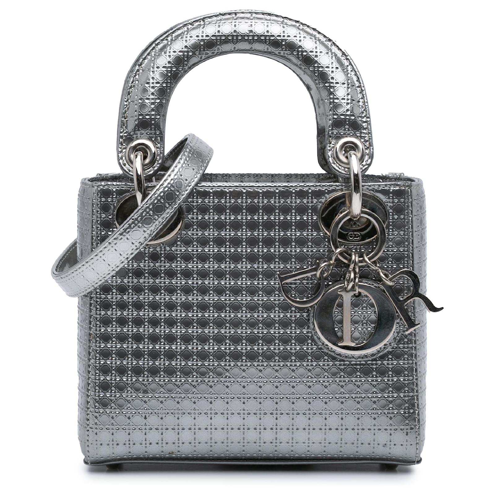 Dior Mini Silber Metallic aus Leder Microcannage Lady Dior