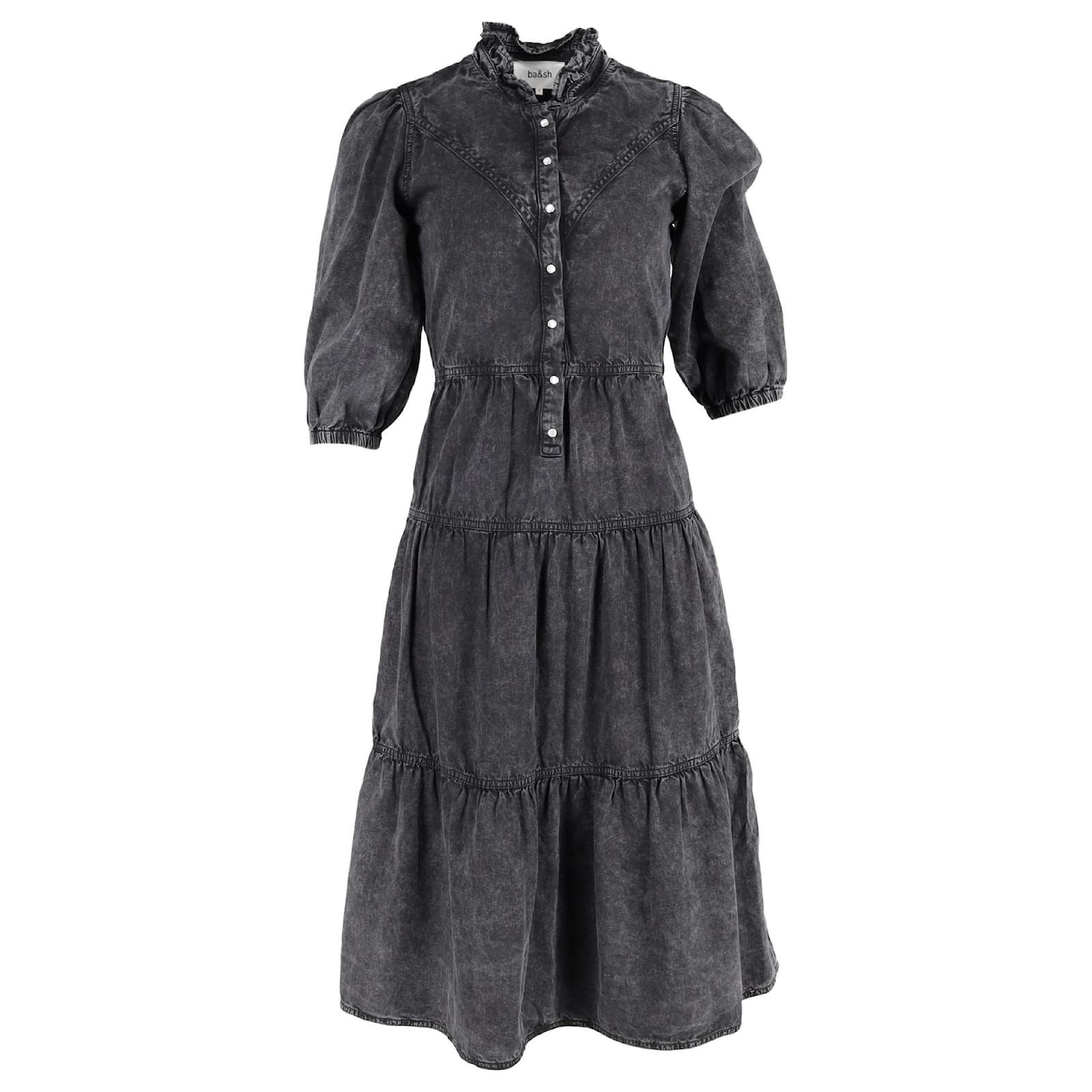 Ba&Sh Willow Tiered Midi Dress in Black Cotton Denim ref.JC2241621 (Sold) -  Joli Closet
