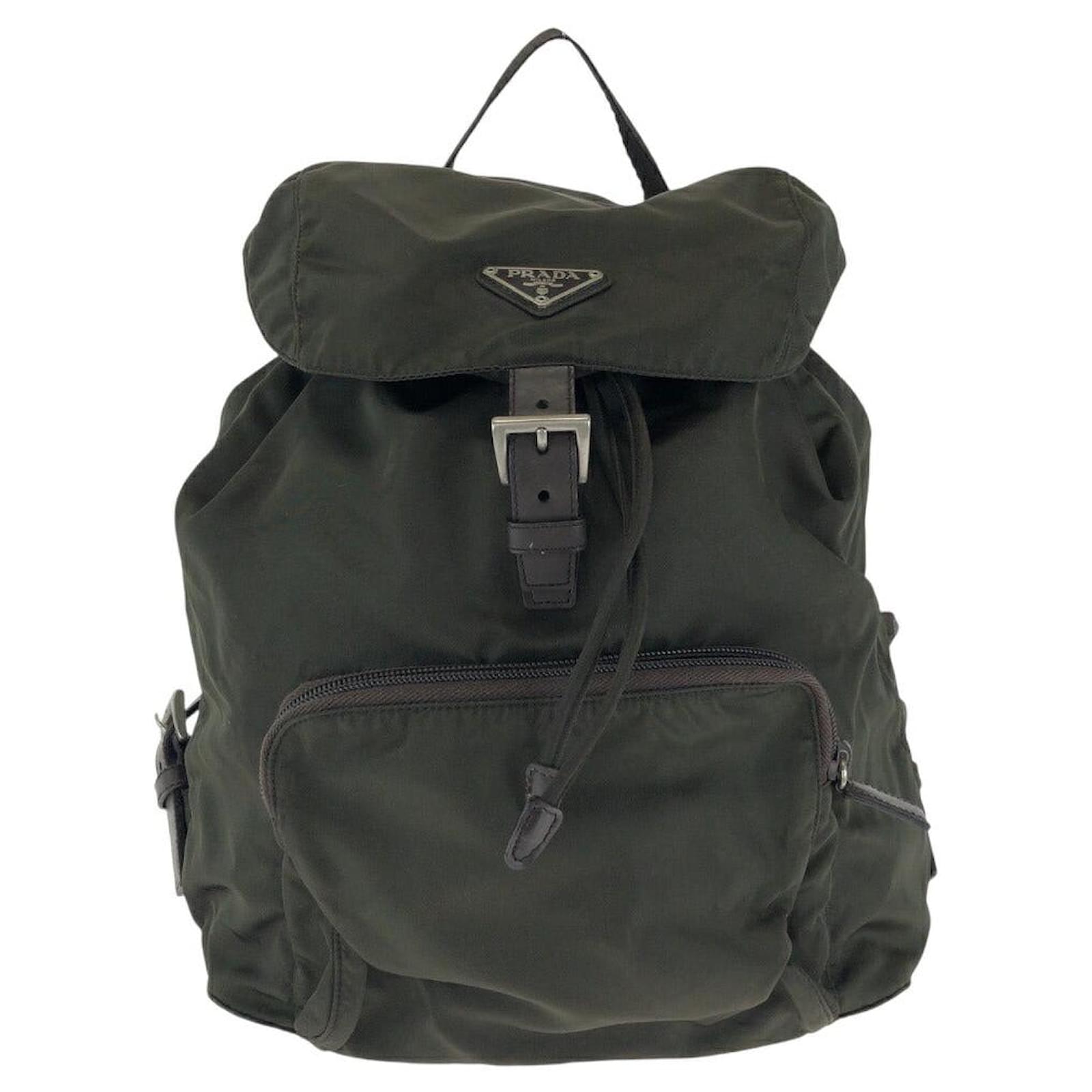 Zaino in nylon tessuto con logo Prada Marrone Tela