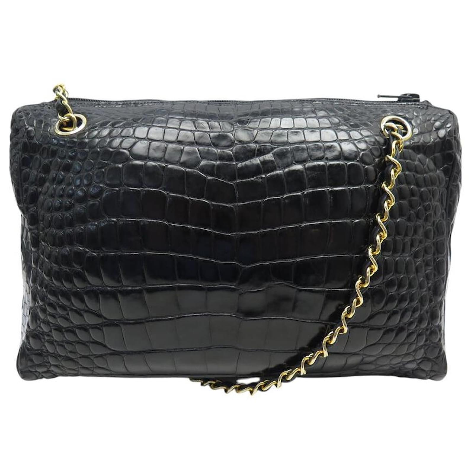 Bowling VINTAGE CHANEL CROCODILE LEATHER SHOULDER BAG BLACK Exotic