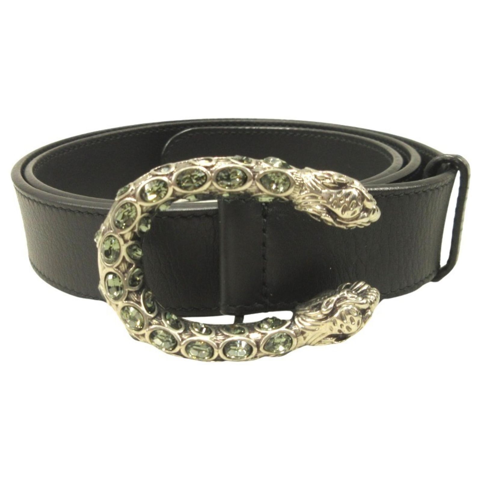 Gucci Dionysus Crystal Belt Buckle Leather Belt Black Light 