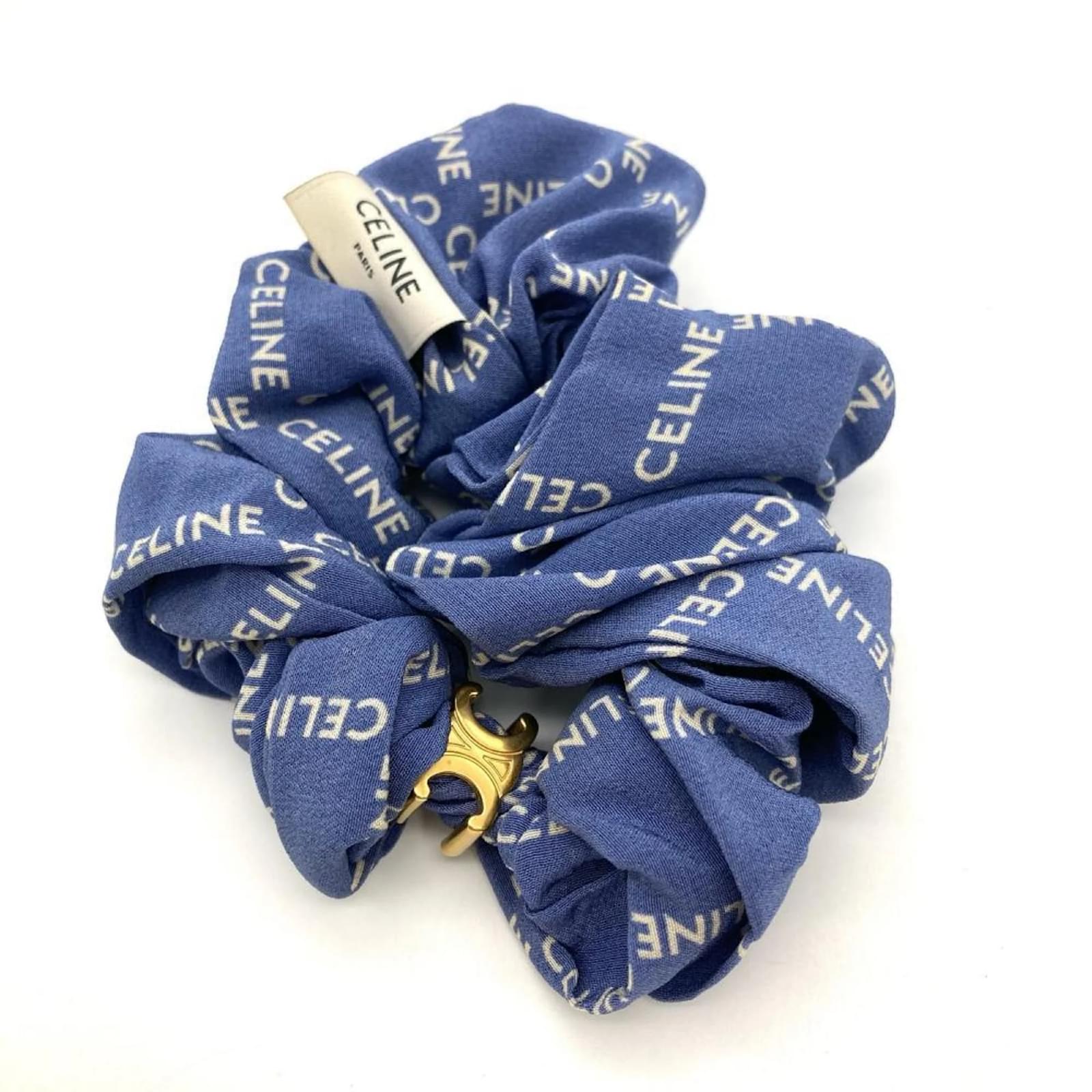 アクセサリーその他 CELINE Triomphe scrunchie Céline Celine Triomphe Silk Scrunchie in Blue ref.2245798