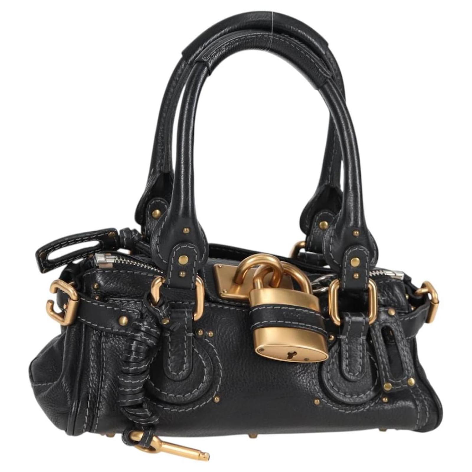 Chloé Chloe Mini Paddington Hand Bag Leather Black Gold