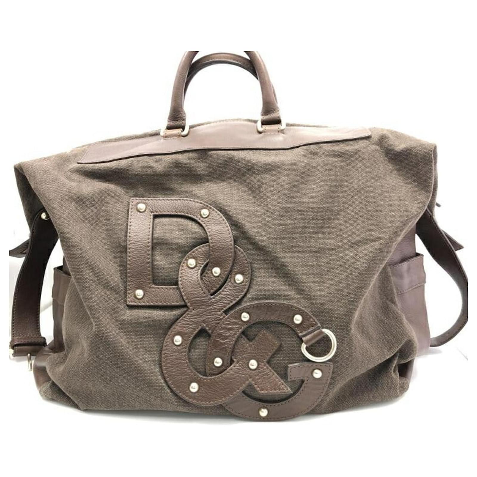 Dolce & Gabbana Brown Leather x Canvas Boston Bag ref.JC2248390