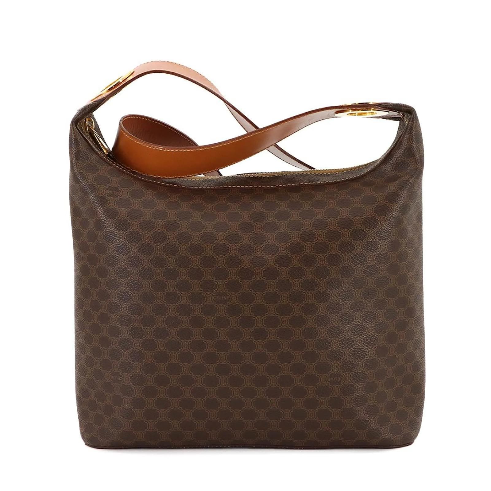 Céline Celine Macadam Shoulder Bag Brown Leather Plastic ref