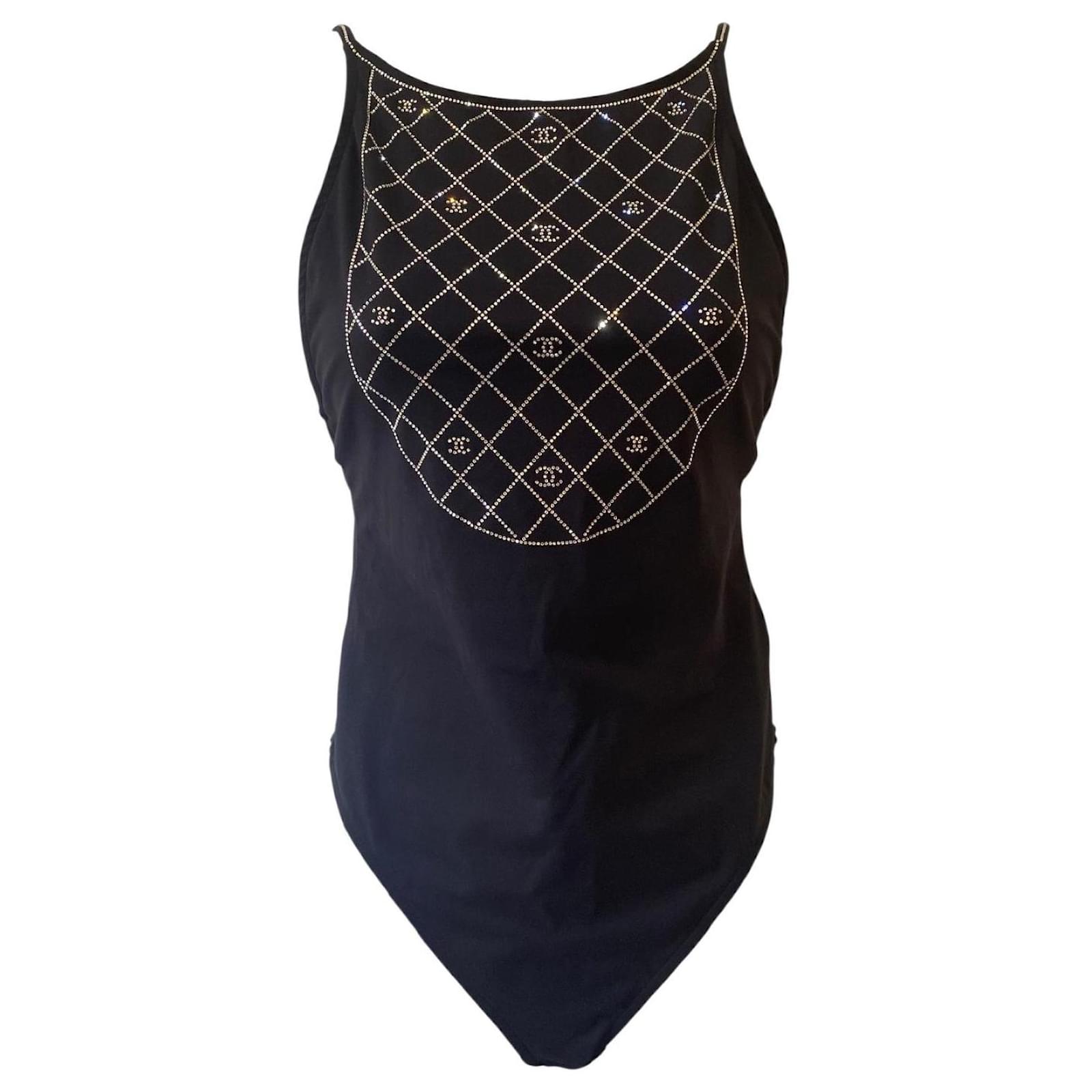 Chanel 23C One Piece Swim Bathing Suit Body Suit FR 38 Black