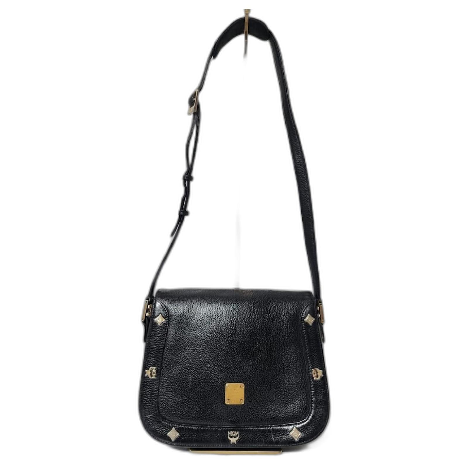 MCM Vintage Leather Flap Shoulder Bag Black Joli Closet