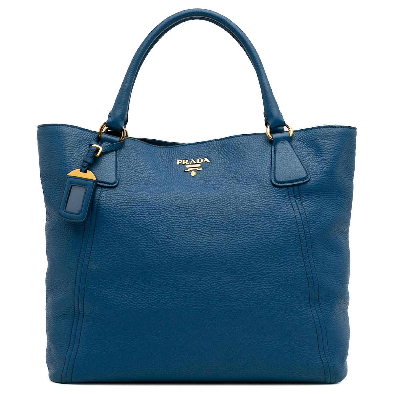 Sac tote Prada Blue Vitello Daino Cuir Veau façon poulain Bleu ref