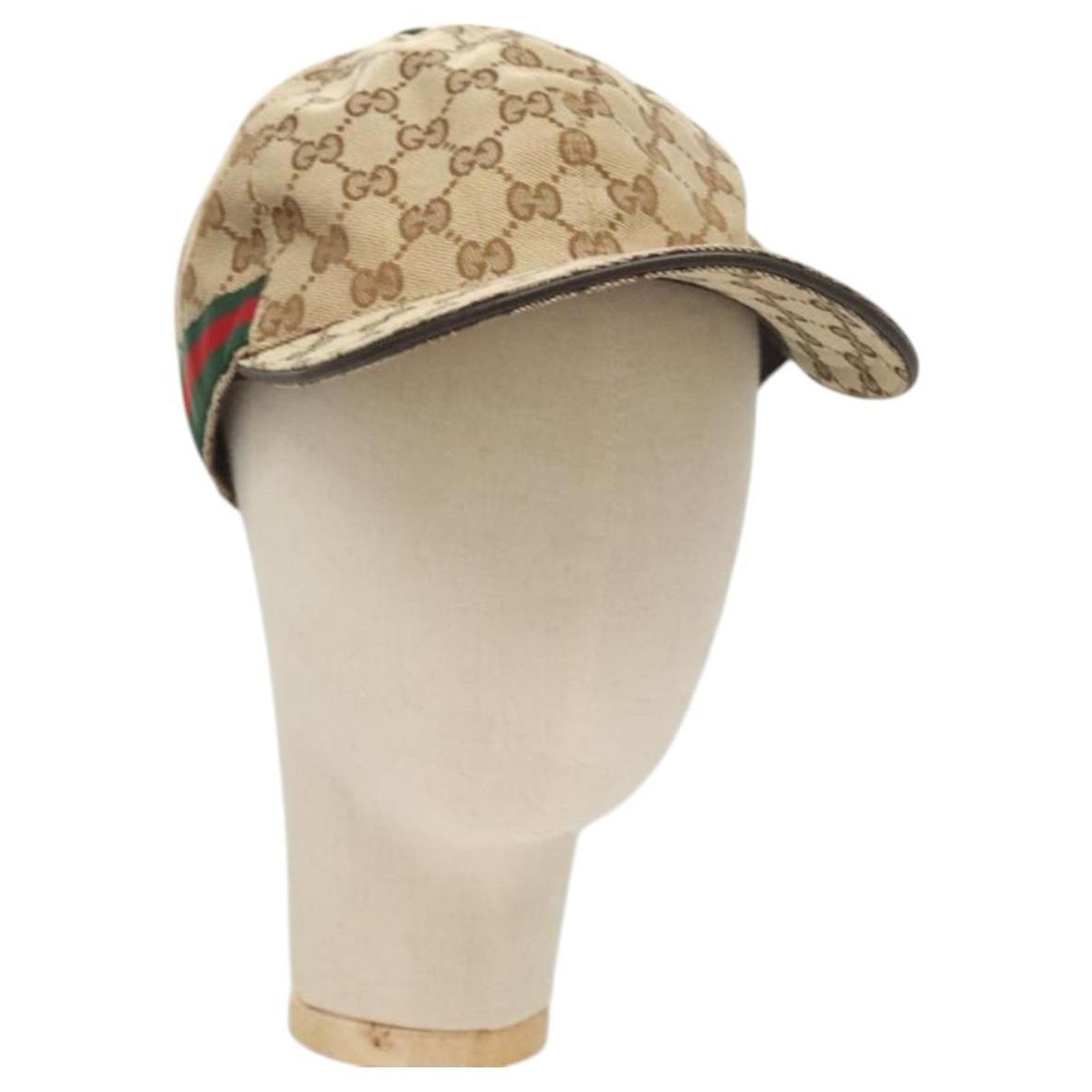 Gucci Sherry Line Cap Beige GUCCI GG Canvas Web Sherry Line Sun Visor S Beige Red Green  main image 3