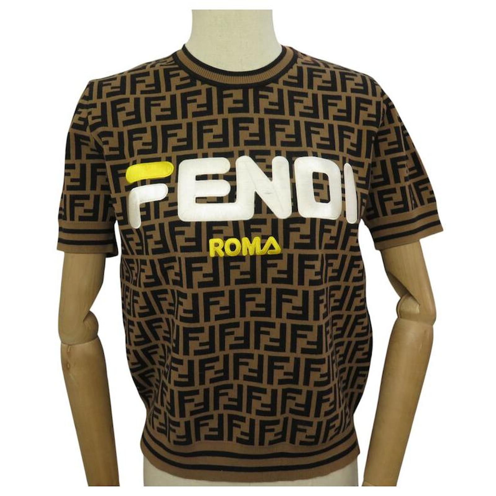 FENDI MANIA TSHIRT LOGO MOTIFS ZUCCA FZY718 A5QL M 38 BROWN TOP - Main Image