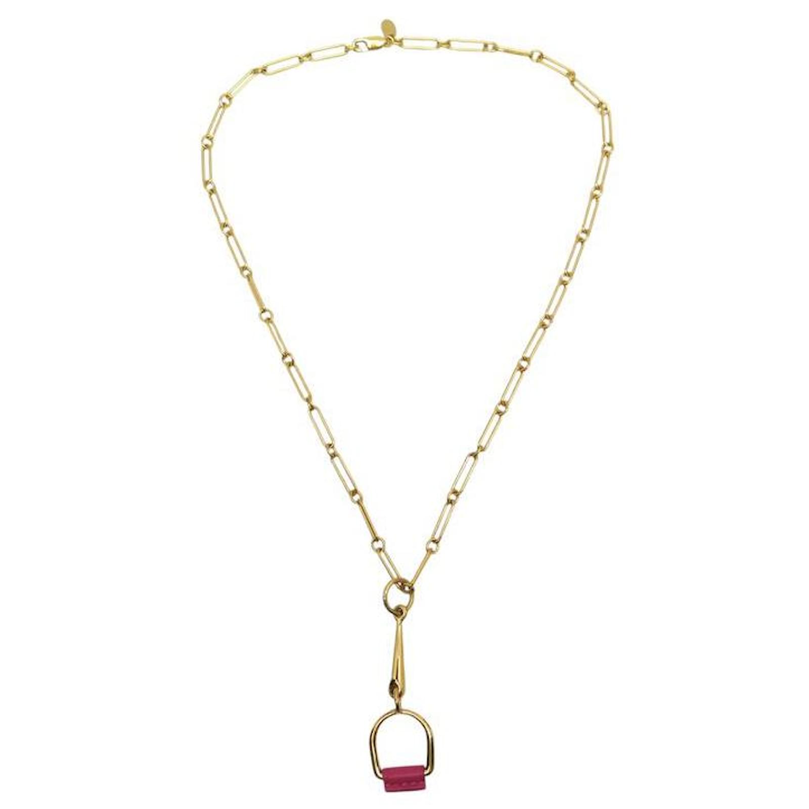(HERMES)Heritage Equestre pendant PM Hermès NEW HERMES HERITAGE EQUESTRE PM NECKLACE 46 CM GOLDEN