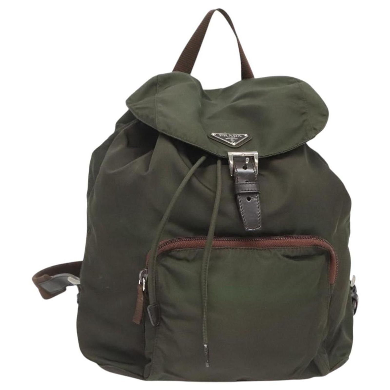 PRADA Backpack Nylon Khaki Silver Auth BA2515 Silvery ref  display picture 3
