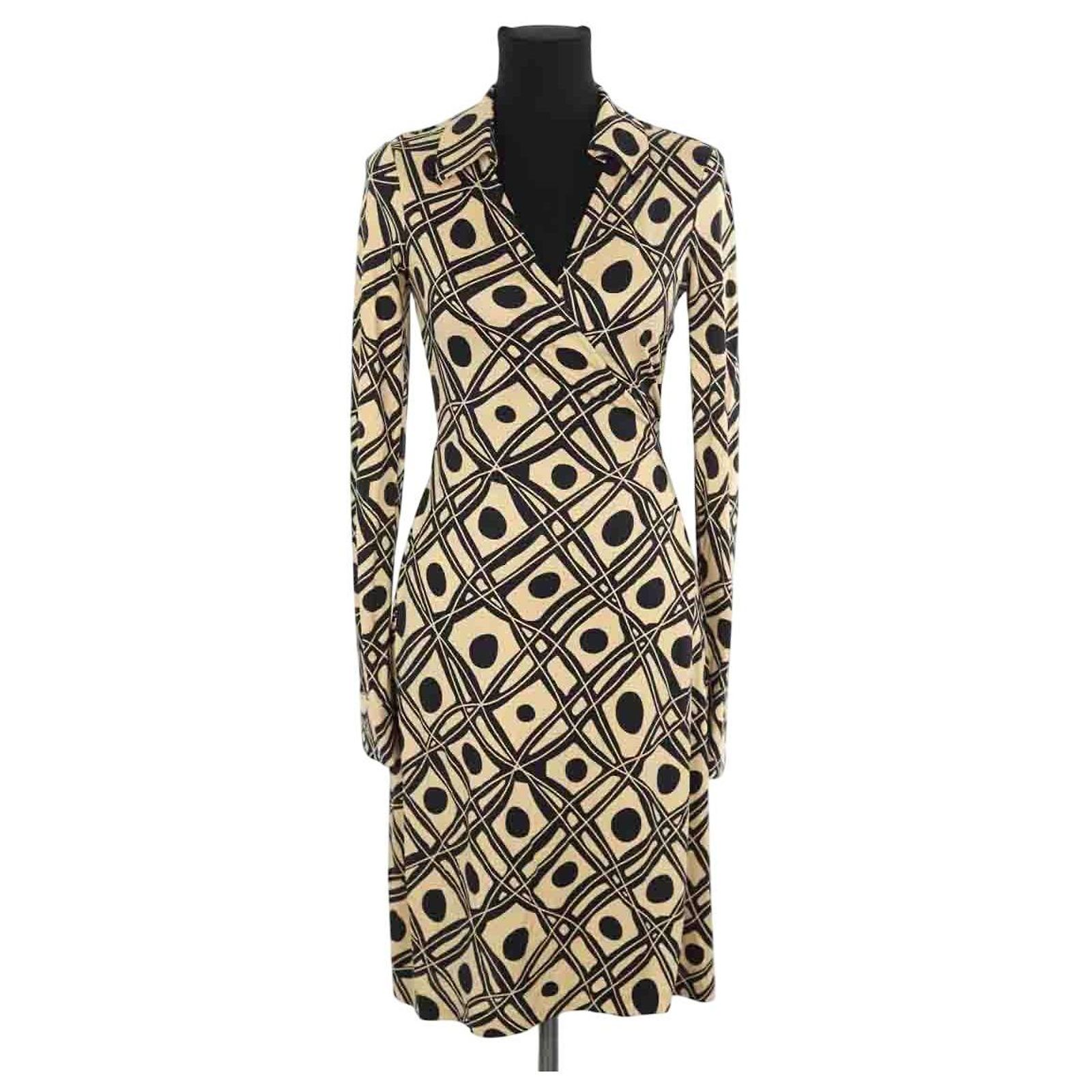 Robe En Soie Diane Von Furstenberg Taille 6 - Modèle Orange à Boutons, Occasion Très Bon état
