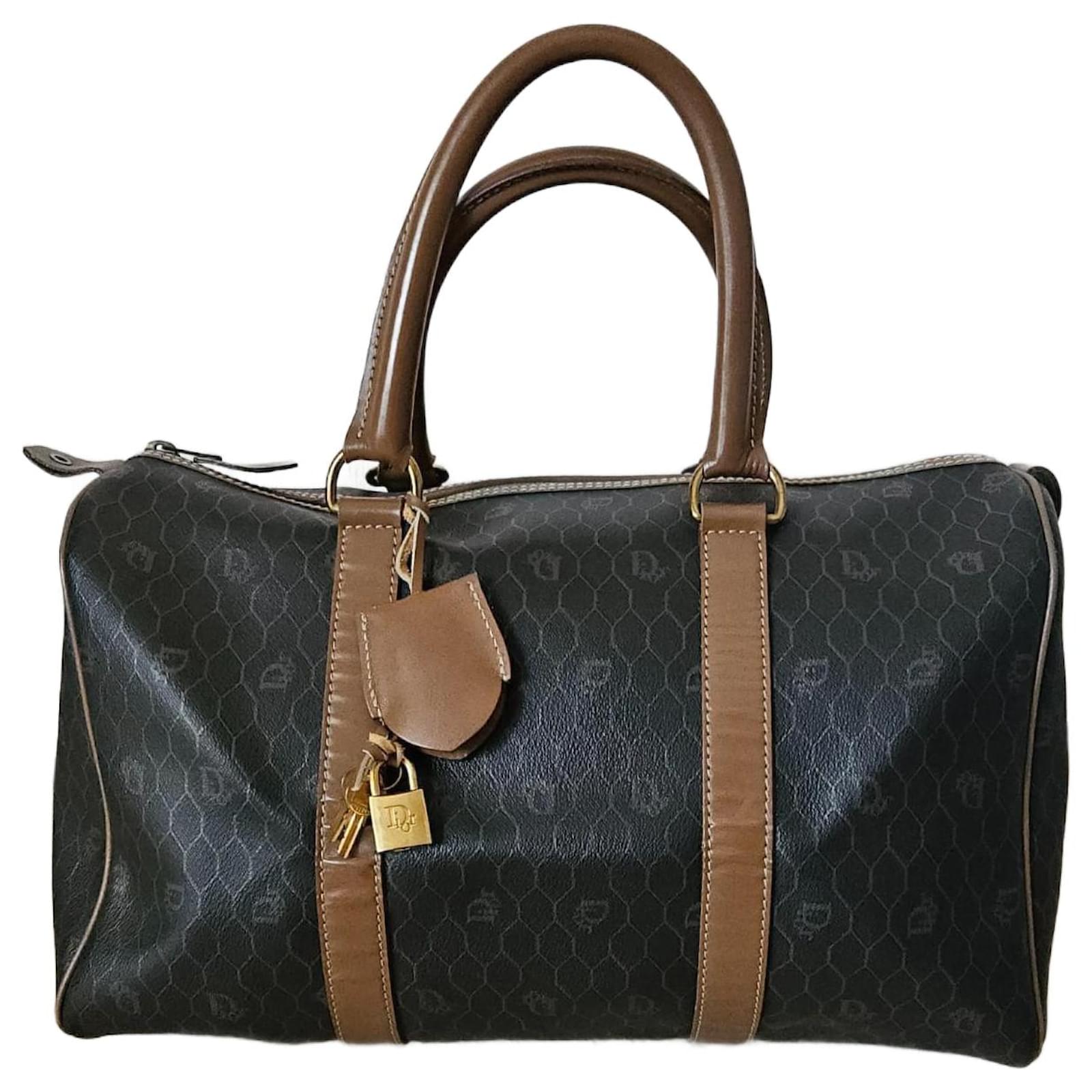 Christian Dior Boston Motiv Wabenmuster Braun Schwarz Leder