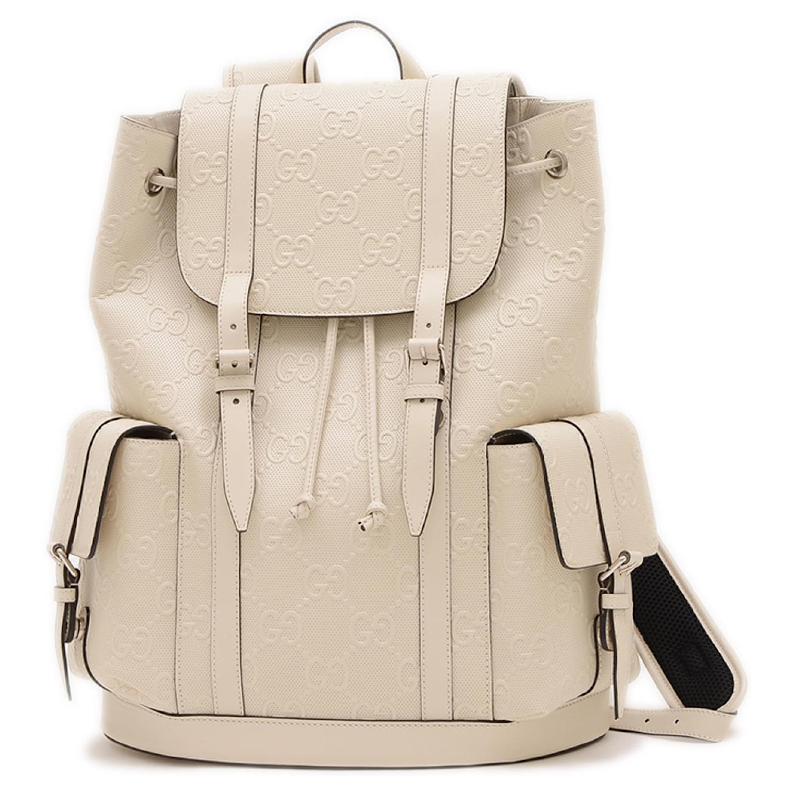 Gucci GG Embossed Backpack in Ivory Cream Leather