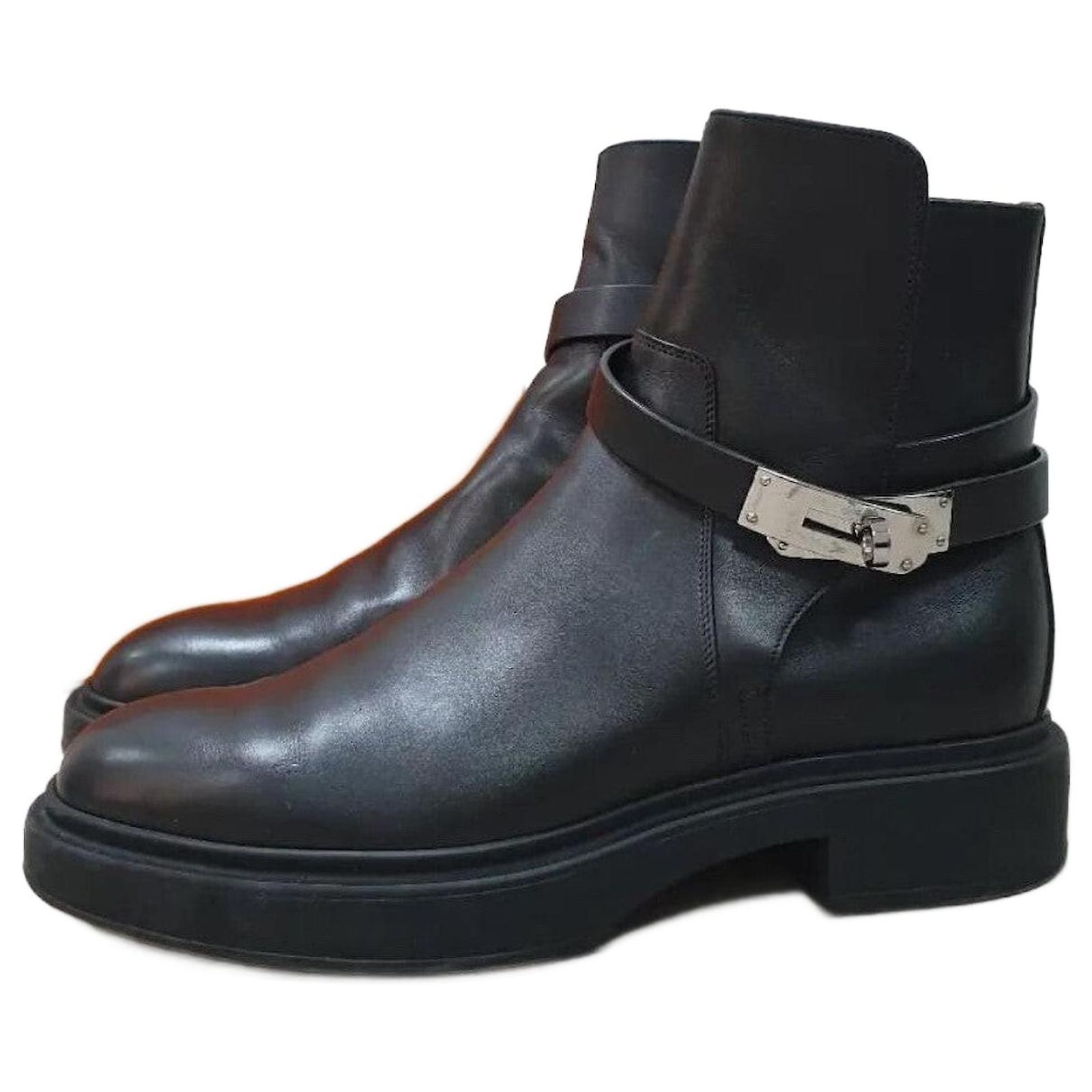 Hermes Veo Jodhpur Leather Short Boots Black Hermès Black Leather Ankle Boots Size 38 EU main image 2