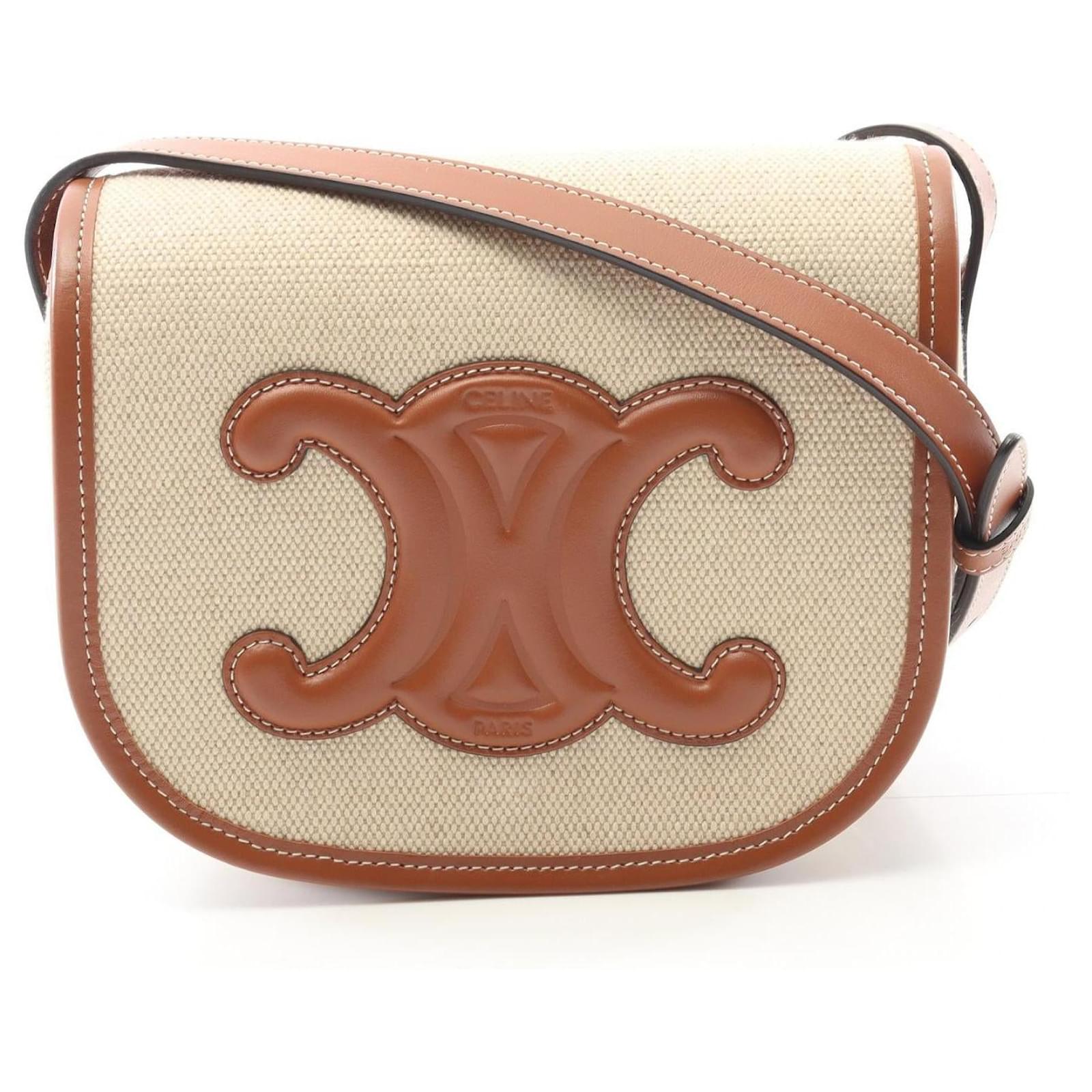 Céline Sac à main en cuir Triomphe en toile de Celine Folco Marron