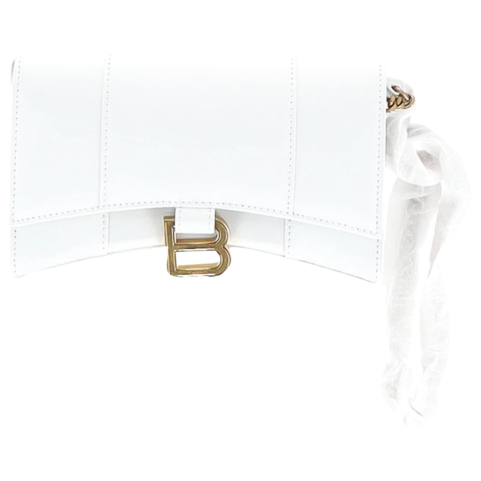 Portafoglio Balenciaga Hourglass con catena in pelle bianca Bianco